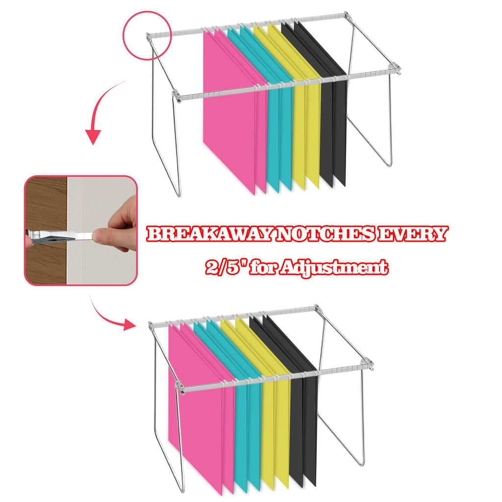 Heavy Duty Steel Hanging File Frame,Letter Size Hanging File Folder Frame,Adjustable Length 10" to 18",2 Packs(Without Folders)
