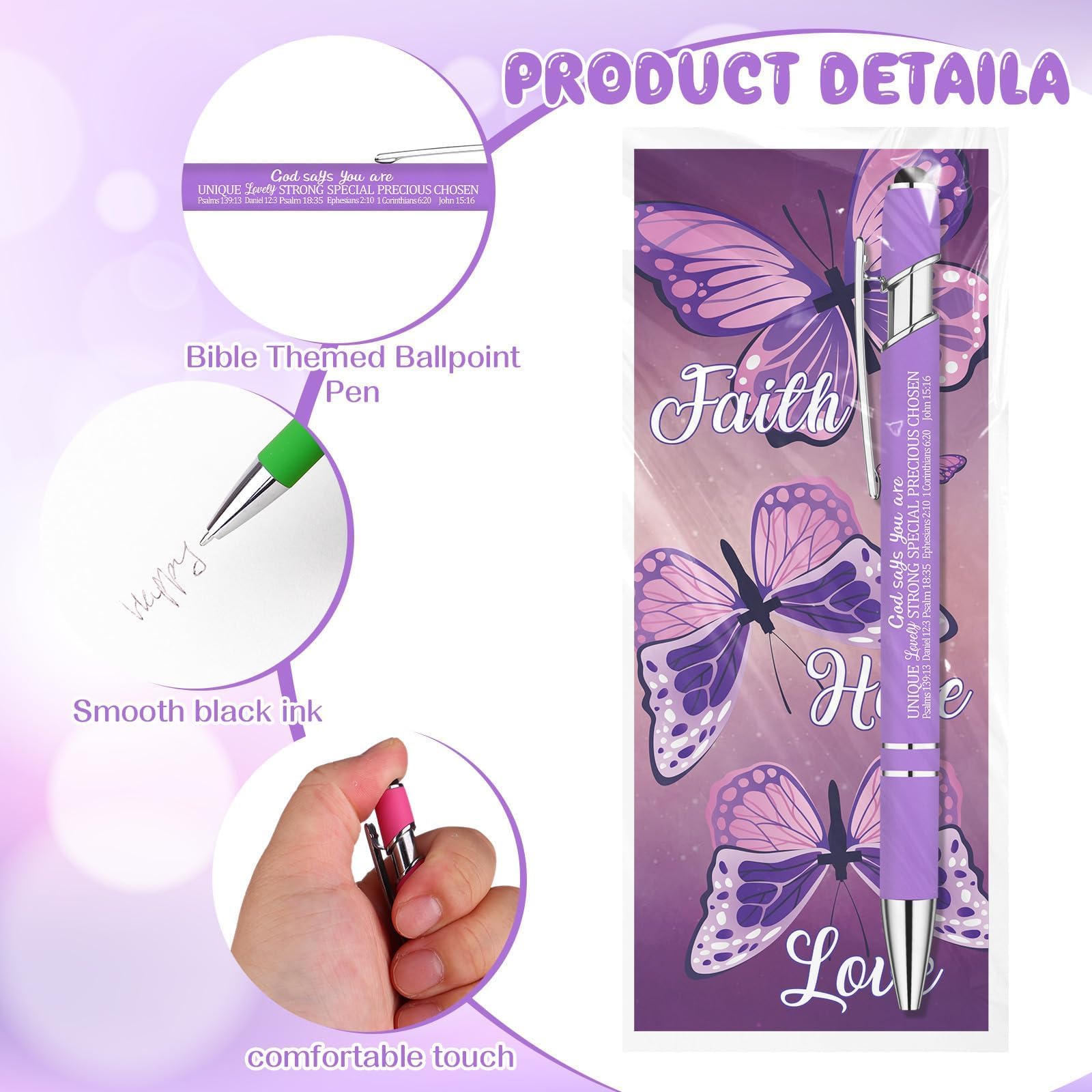 20 Sets Inspirational Bible Verse Pens Bulk Gifts Christian Pen with Butterfly Scripture Bookmarks Religious Favors Prayers Church Items Gift Black Ink Pen for Women Men Teacher Staff Office