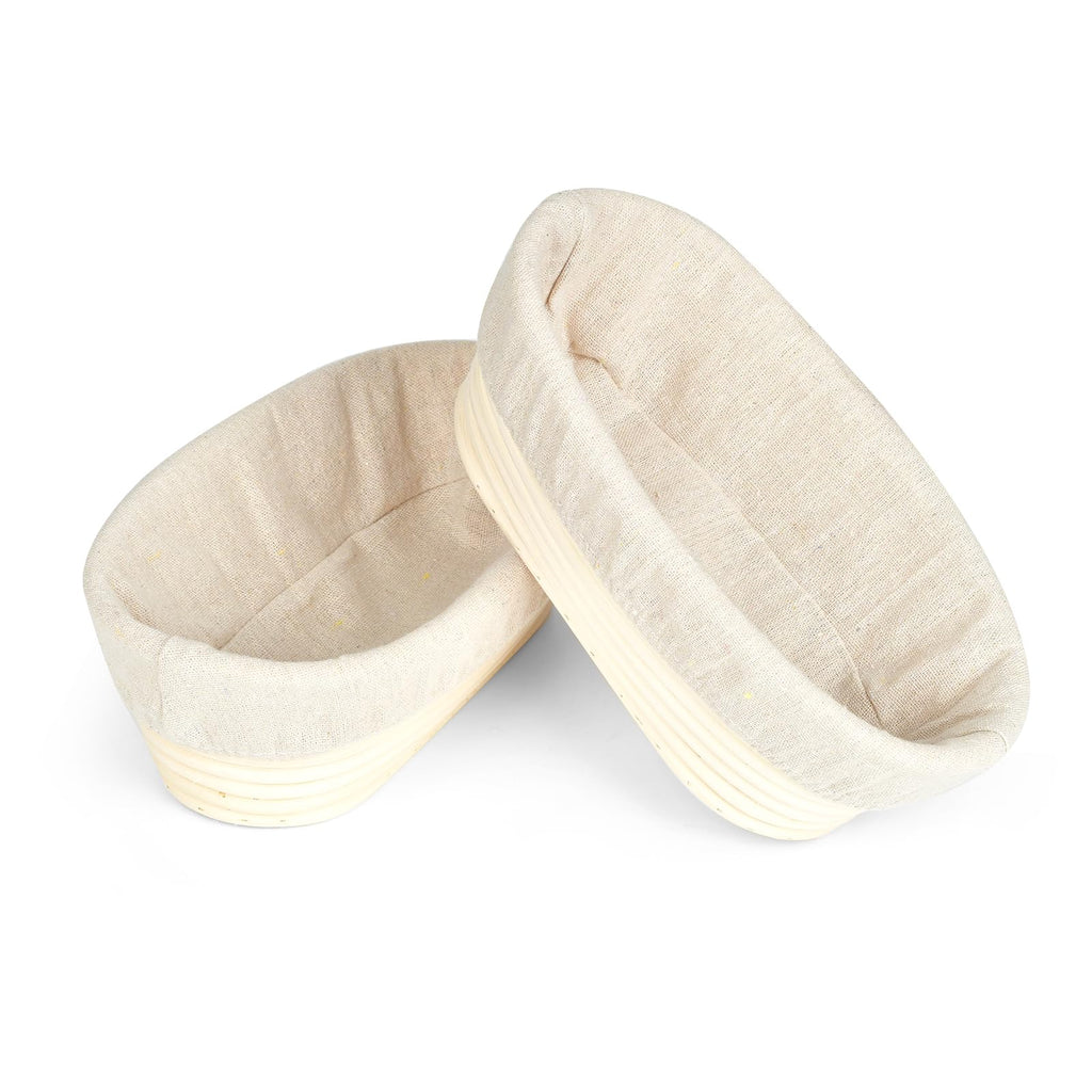 2 Pack 10 inch Oval Bread Proofing Basket, Sourdough Bannetons Bortform Proving Rattan Basket with Linen Liner Cloth, Great for Professional & Home Bakers & Starter