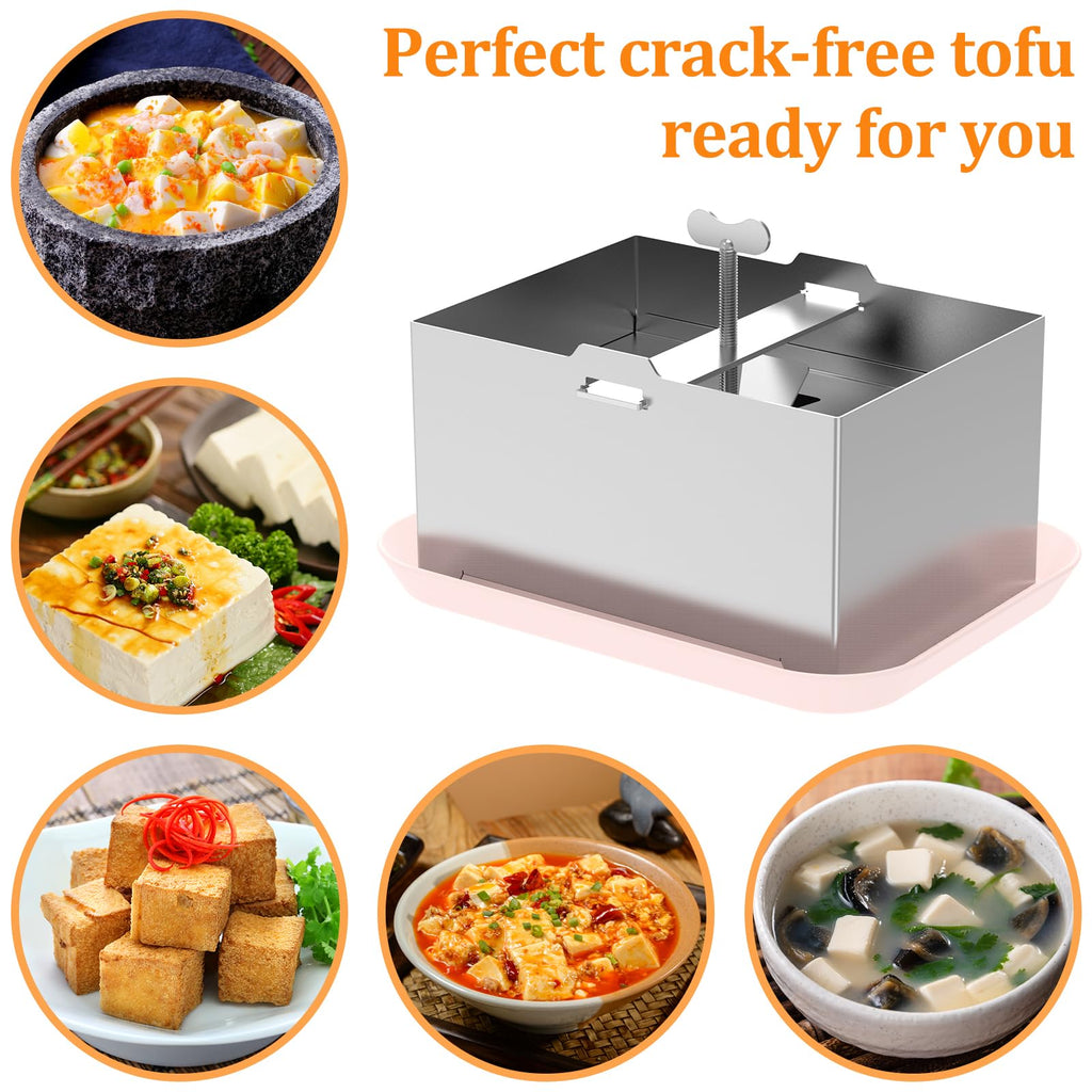 Tofu Press Stainless Steel Tofu Maker Press Mold Kit with Tofu Presser Towel & Drip Tray Tofu Maker for Quick Water Removal in 10-30 Min Drain, Versatile for Paneer Maker & Cheese Press