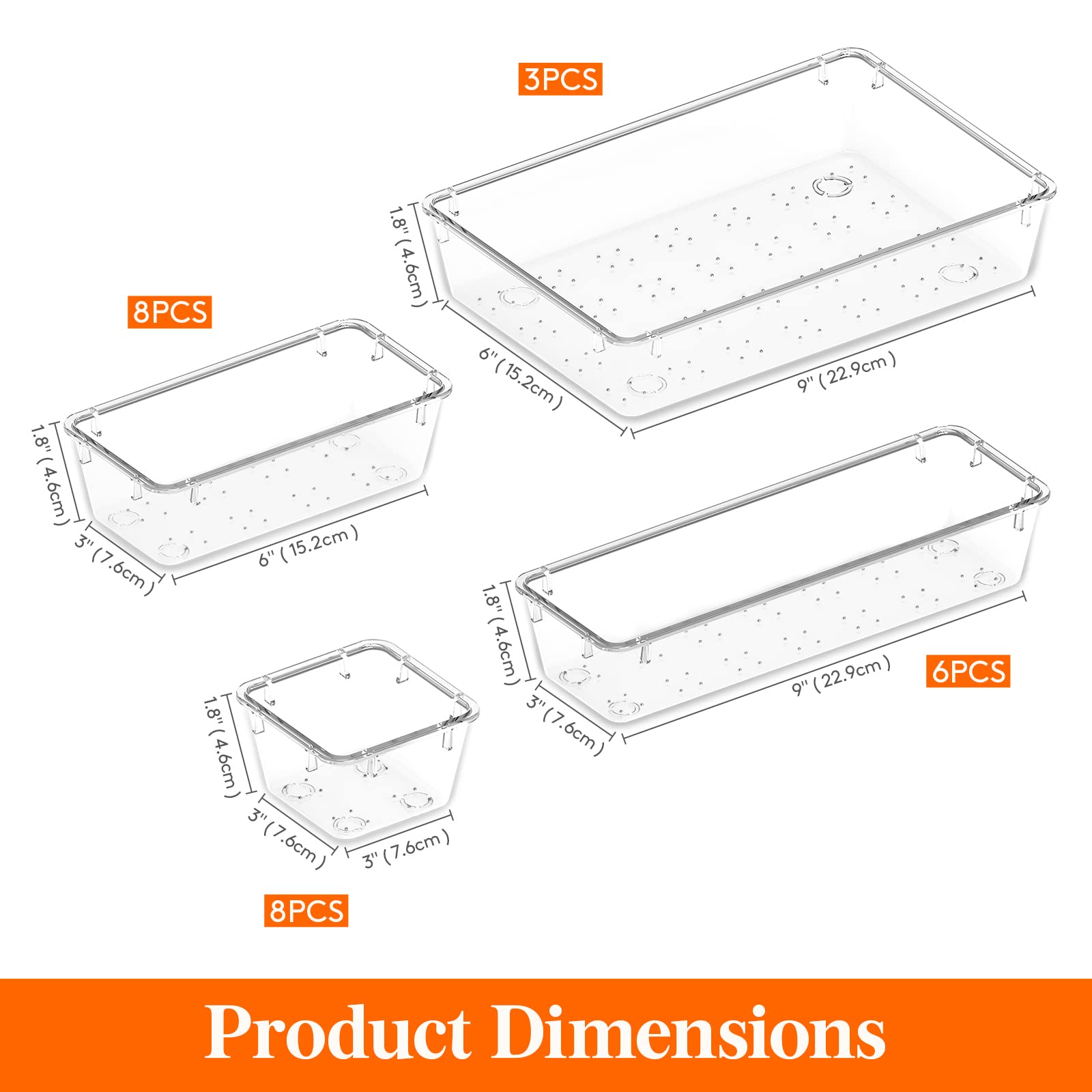 Lifewit Drawer Organizer, Clear Makeup Organizer, Plastic Desk Organizer and Storage for Makeup, Jewelries, Bedroom, Bathroom, 25 Packs