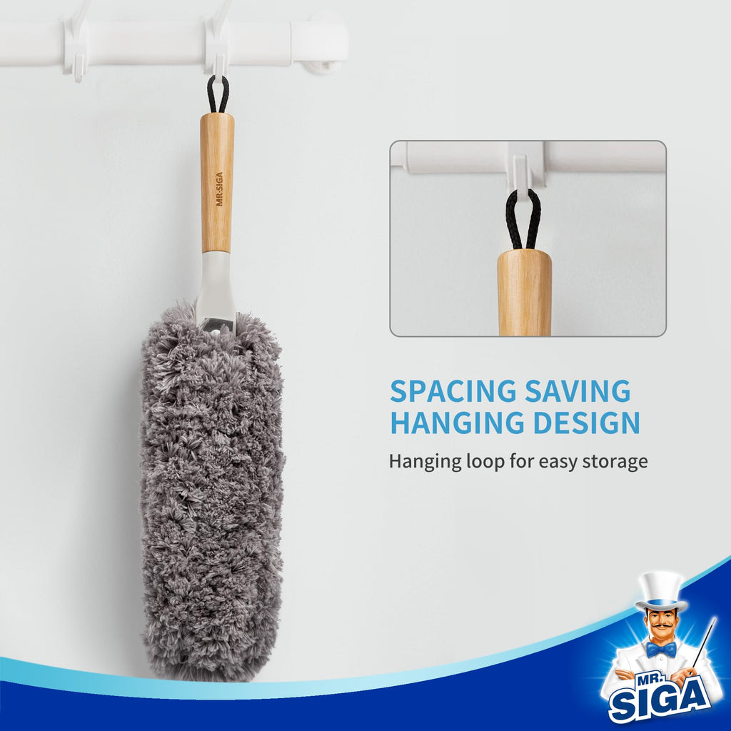 MR.SIGA Lint Free Microfiber Duster, Washable and Reusable Dust Brush with Bamboo Handle and Replaceable Head, Dusting Tool for Household Cleaning