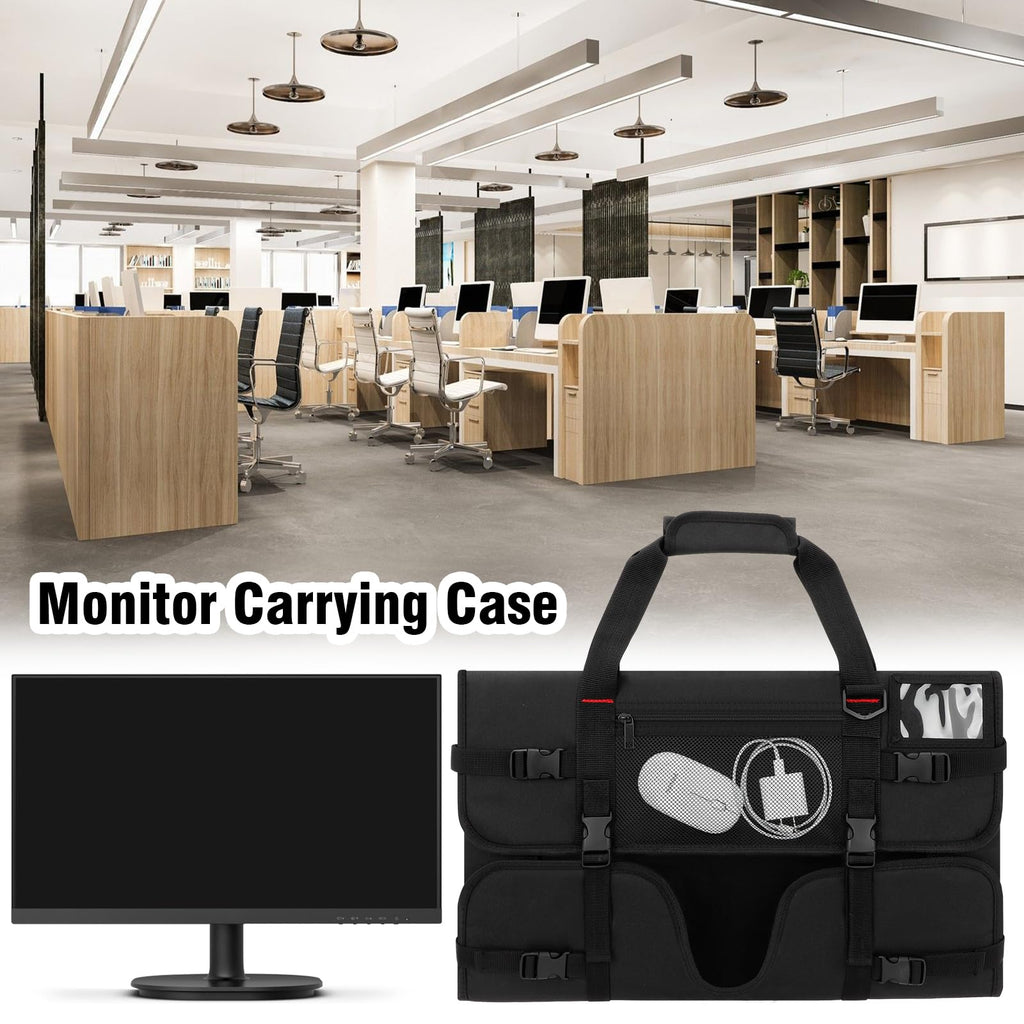 Monitor Carrying Case, Monitor Travel Case for 24" LCD Screens and Monitors, Protective Monitor Bag Computer Monitor Dust Covers with Padded Velvet Lining & Adjustable Shoulder Strap