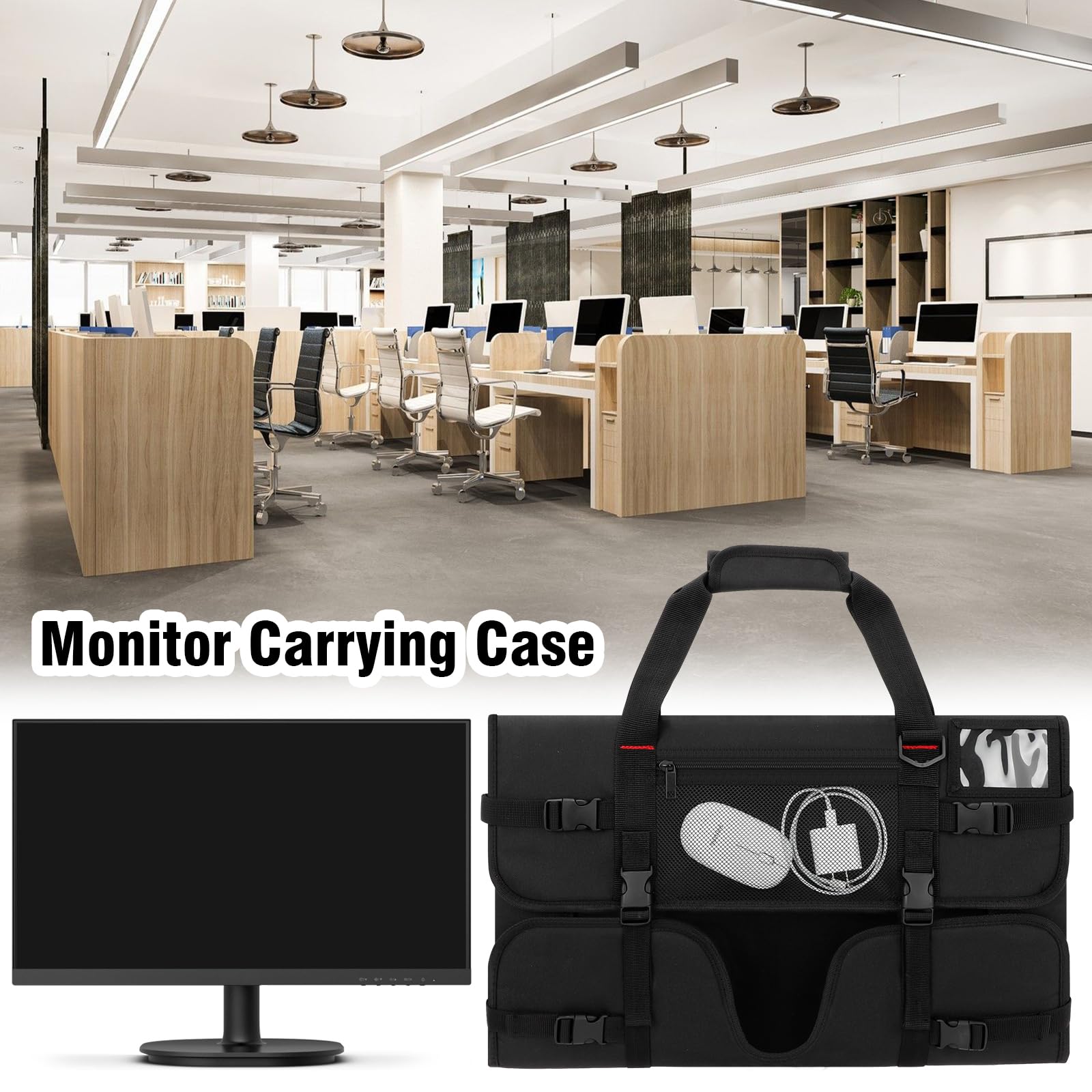 Monitor Carrying Case, Monitor Travel Case for 24" LCD Screens and Monitors, Protective Monitor Bag Computer Monitor Dust Covers with Padded Velvet Lining & Adjustable Shoulder Strap