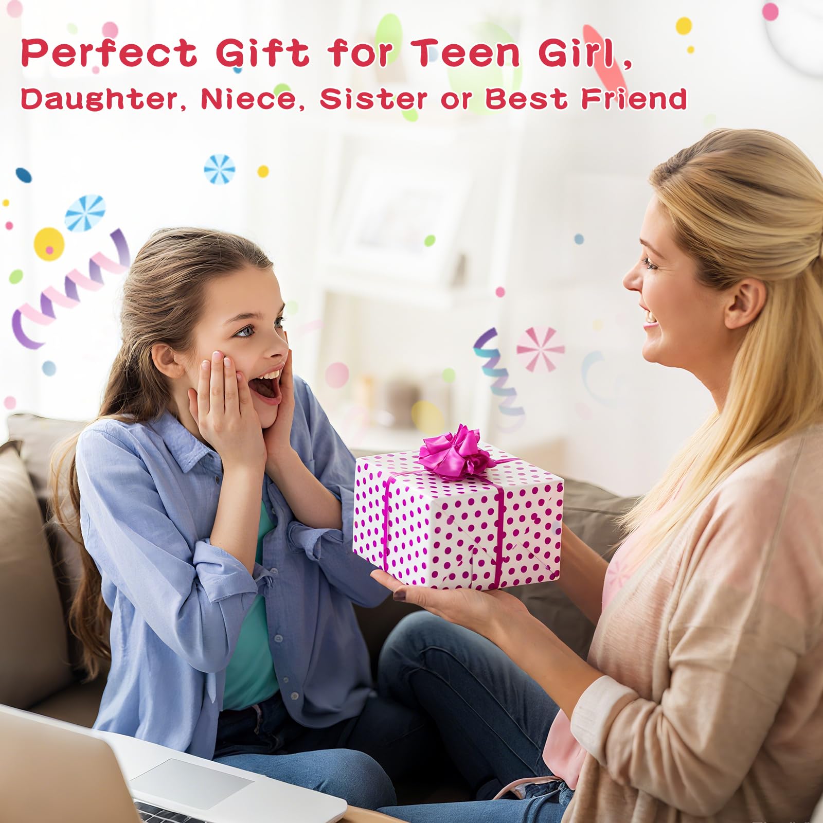 Birthday Gifts for Teenage Girls – 9pcs Pink Gift Box for Women,Girls, Daughter, Niece, Sister or Best Friend – Includes Cute Cup, Candle, Hair & Skincare Items