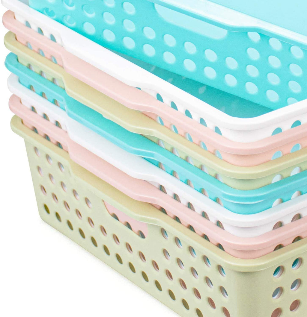 Lawei 8 Pack Paper Organizer Baskets - Plastic Oraganizer Baskets Colorful Plastic Bins with Handles, Classroom Office File Holders for Home Kitchen Office School