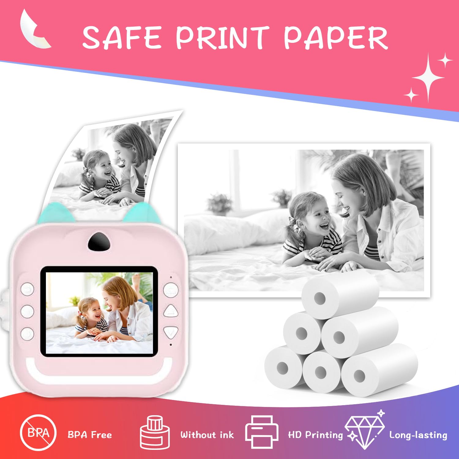 15 Rolls Instant Camera Refill Print Paper, HD Print Camera Paper Refill for Most Kids Instant Camera, Compatible with ESOXOFFORE/Dylanto/DUDUDRAGON/Cimizi Instant Camera, BPS/BPA-Free