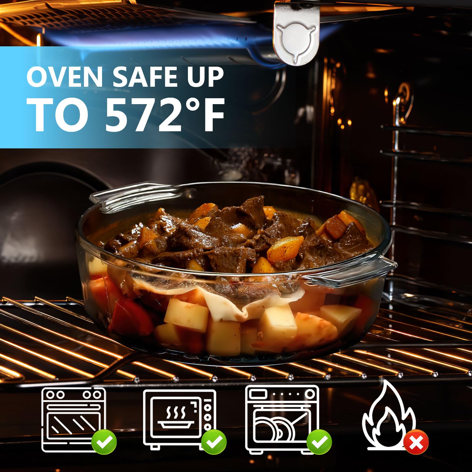 2 Pack Glass Casserole Dish with Lid and Handle Clear Lead-Free Covered Glass Baking Dish Casserole Cookware, Oven and Microwave Safe, for Marinating Baking Cooking (1.5L +1.7L)