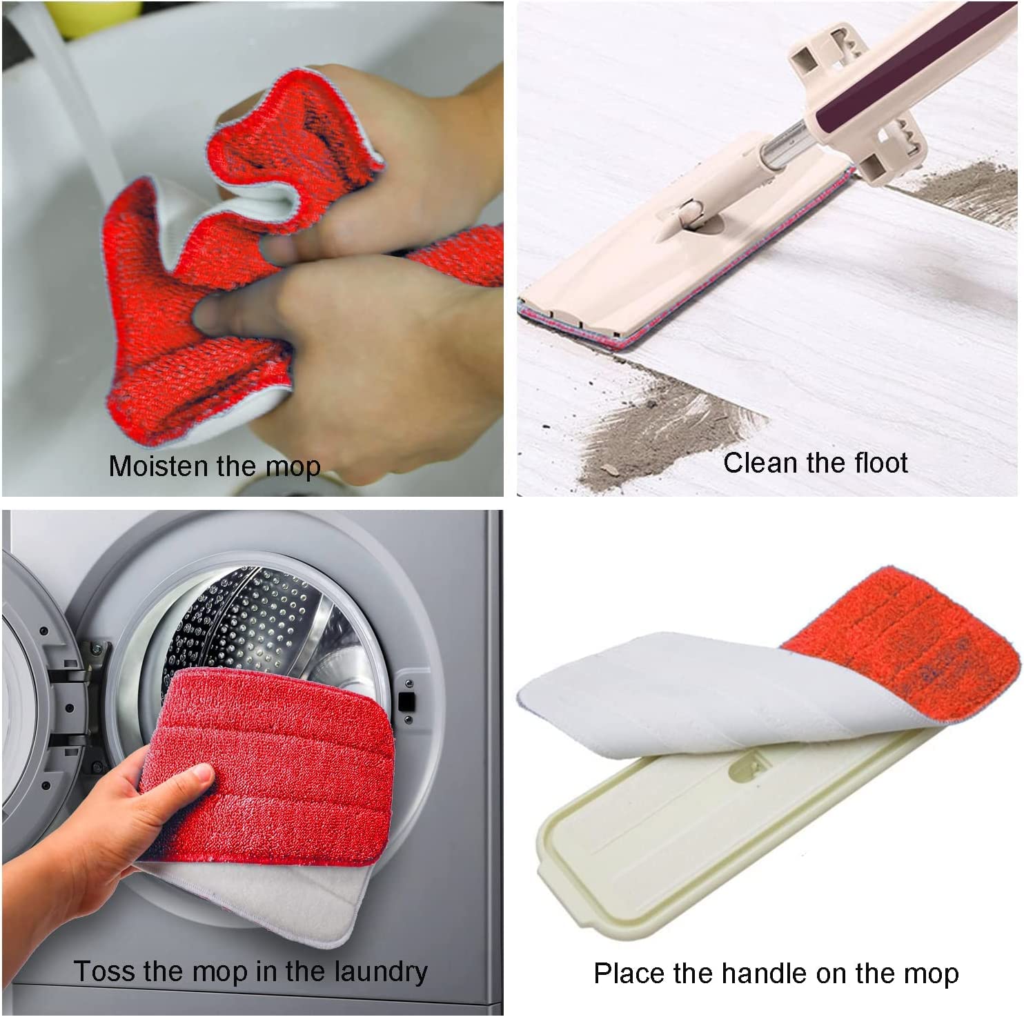 Microfiber Mop Pads, 18 x 6 Inch Reusable and Washable Spray Mop Pads, Wet and Dry Household Mop Pad Replacement, Set of 12(Red)