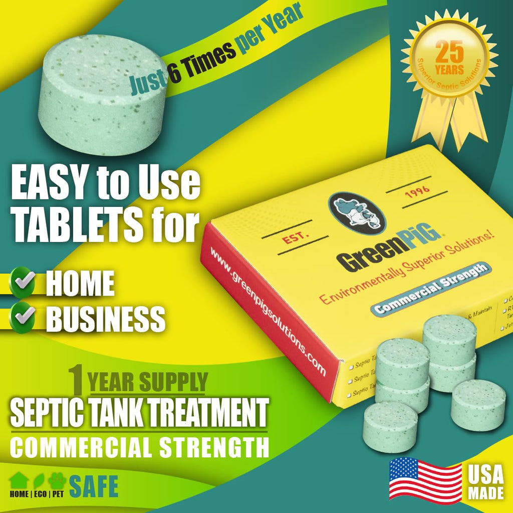 GREEN PIG Septic Tank Treatment Pods- Aids in the Breakdown of Septic Waste to Prevent Backups, Easy Flush Cleaner, 1-year supply, 6 Pods, 52C Live Tank Treatment