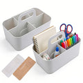 Jucoan 2 Pack Desk Organizer Caddy, Stackable Plastic Makeup Storage Baskets with Adjustable Dividers, 5 Compartments Portable Tote Bin for Bathroom Counter, Desk, Office Supplies Organization (Beige)