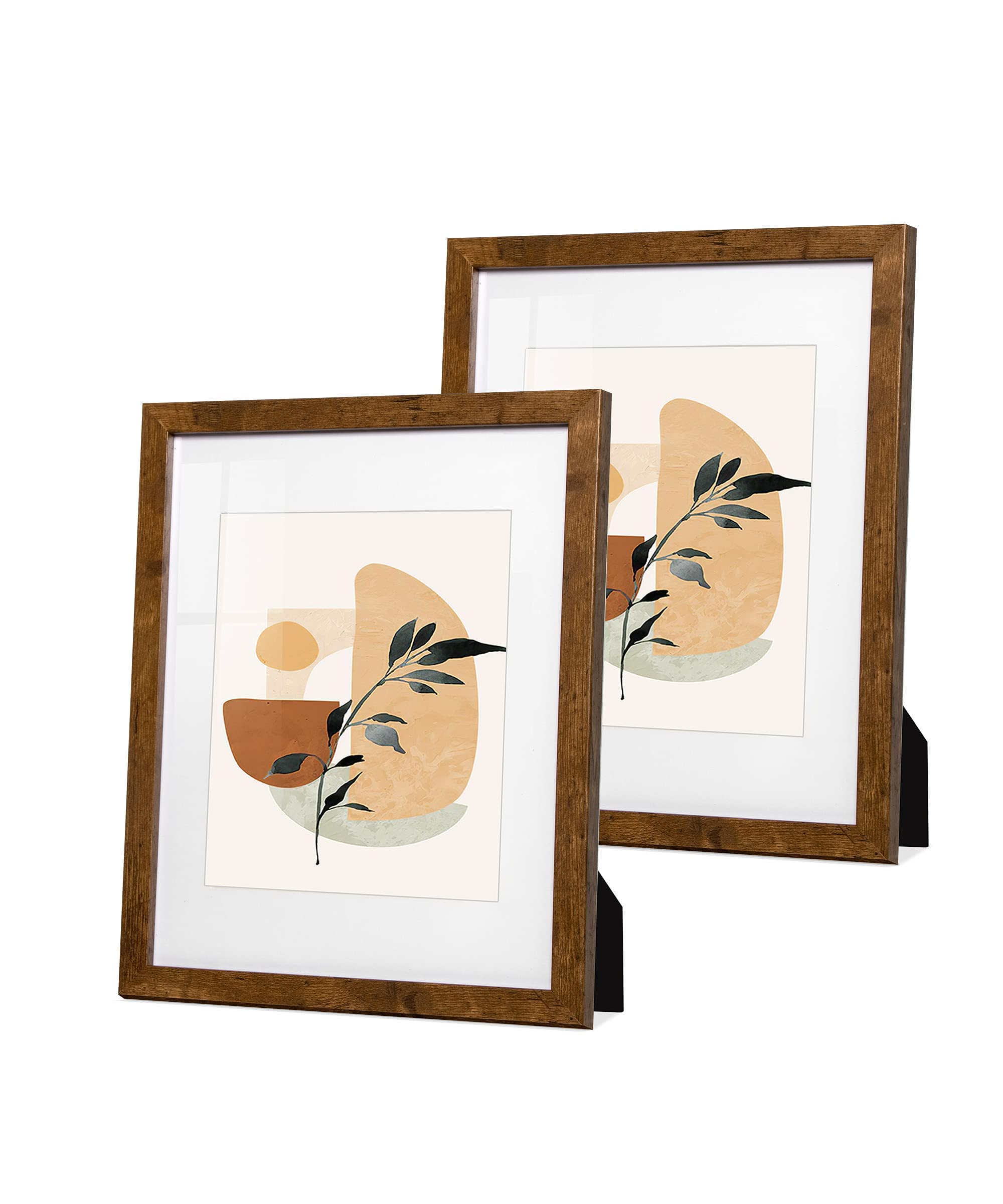 Sonefreiy 11x14 Picture Frame Wood with Mat for 8x10 Modern Brown Photo Frame Set for Desk and Wall Gallery Home Decor Gift for Family Friends Mothers Day Gifts, Set of 2