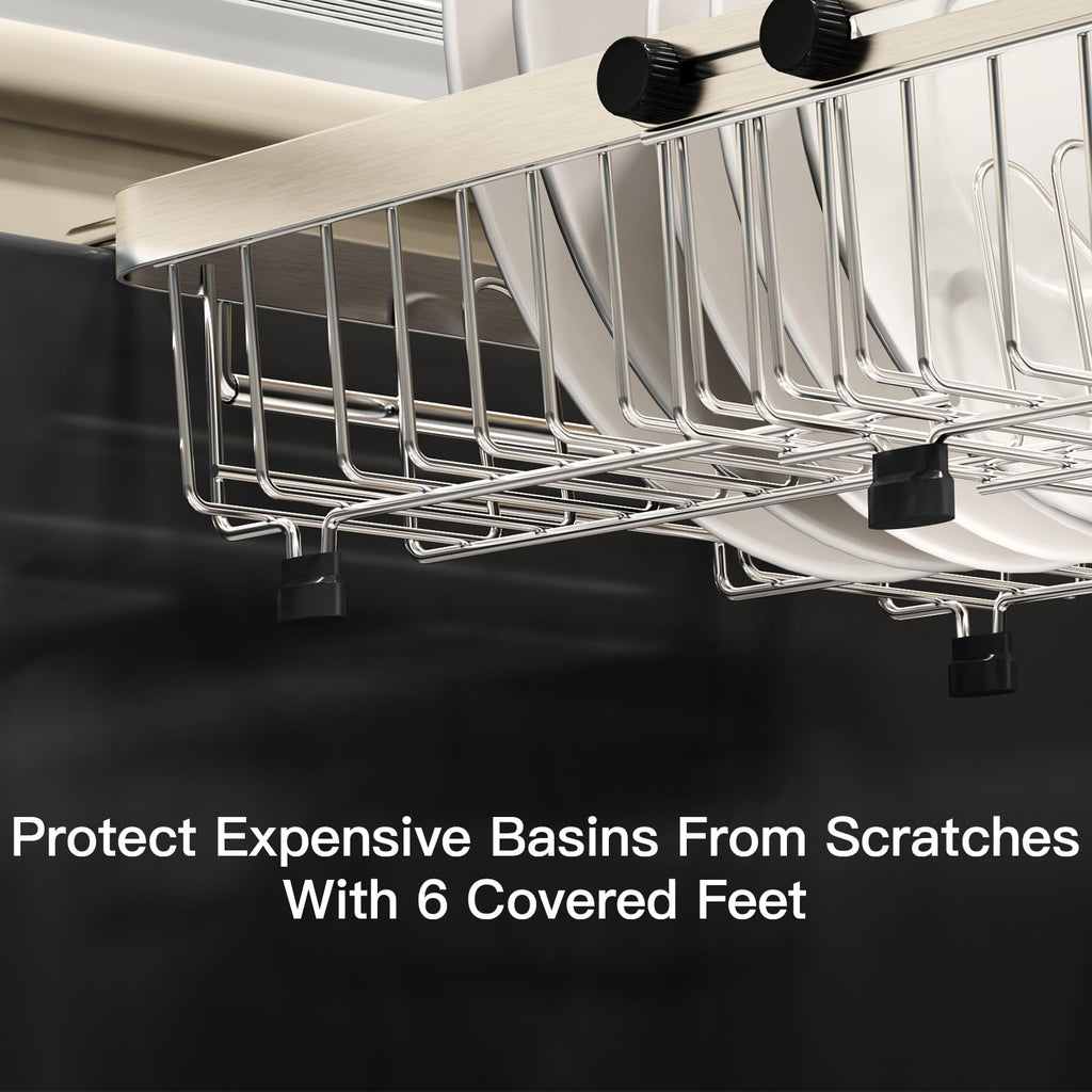 MAJALiS Dish Drying Rack in Sink, Expandable Stainless Steel Over Sink Dish Rack, Adjustable Capacity Dish Strainers for Kitchen Sink Counter with Utensil Holder, Silver
