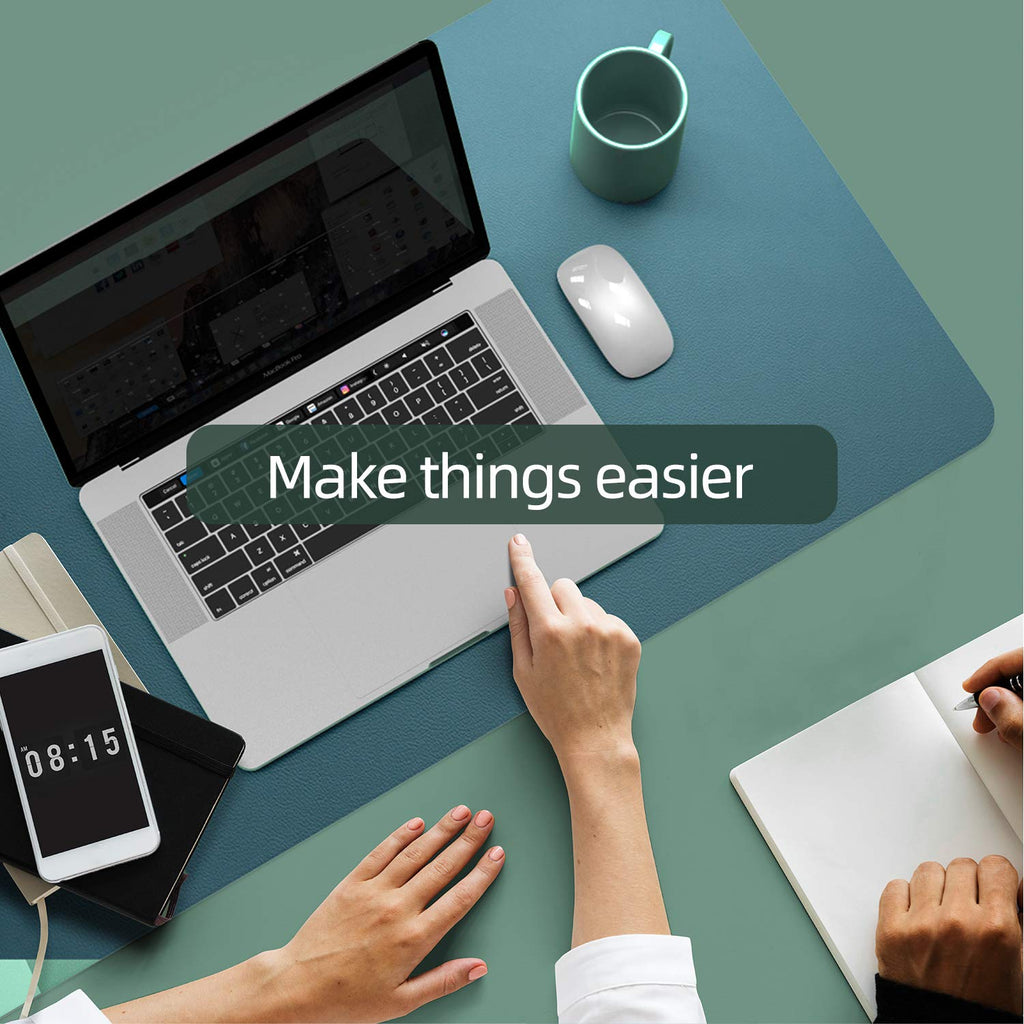 YSAGi Multifunctional Office Desk Pad, Ultra Thin Waterproof PU Leather Mouse Pad, Dual Use Desk Writing Mat for Office/Home (31.5 inch x 15.7 inch , Pistachio Green + Green Blue)