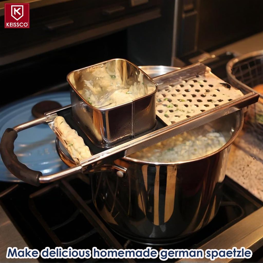 Premium Grade Stainless Steel Spaetzle Maker with Comfort Grip Handle Traditional German Egg Noodle Maker with Gift Box