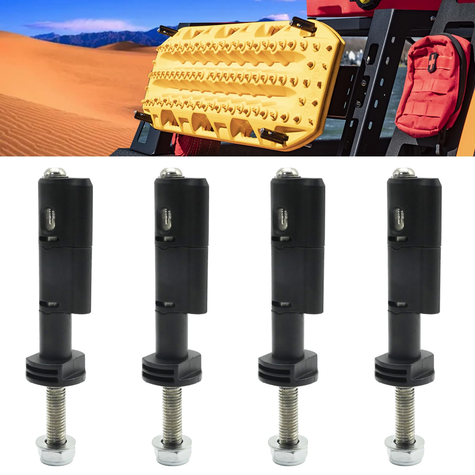 EATAKWARD 4Pcs Anti-Theft Traction Board Mounting Pins Kit, Lockable Recovery Boards Mounting Pins, Black Safe Mount Pins Replacement for MaxTrax MKII Recovery Boards