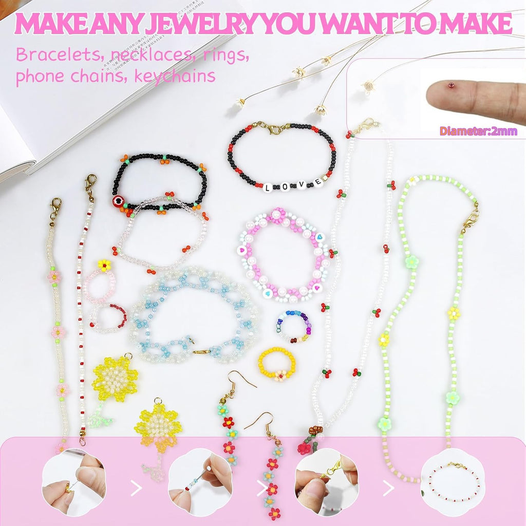 50600pcs 96 Colors 2mm Glass Seed Beads for Jewelry Making Kit, 300pcs Letter Beads, Small Seed Beads Kit for Bracelets Necklace Ring Making, DIY, Art, Craft Kit with Elastic String and Charms