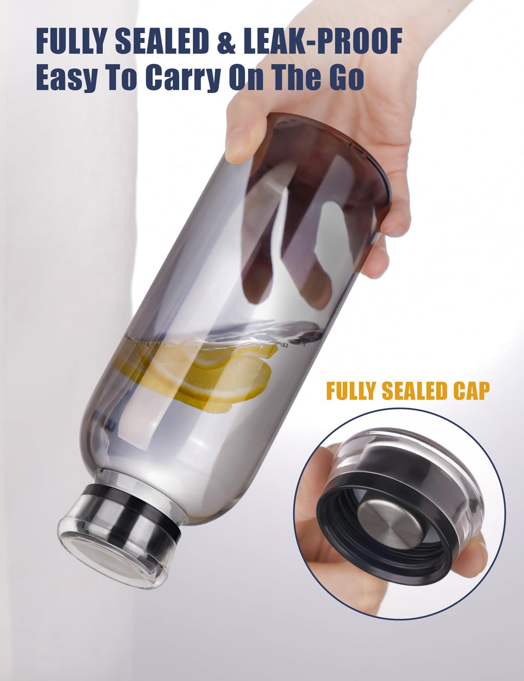 NiHome 750ml Borosilicate Glass Water Bottle with Caps, Stainless Straw, Brush and Silicone Lid, Leak-Proof Travel Bottle