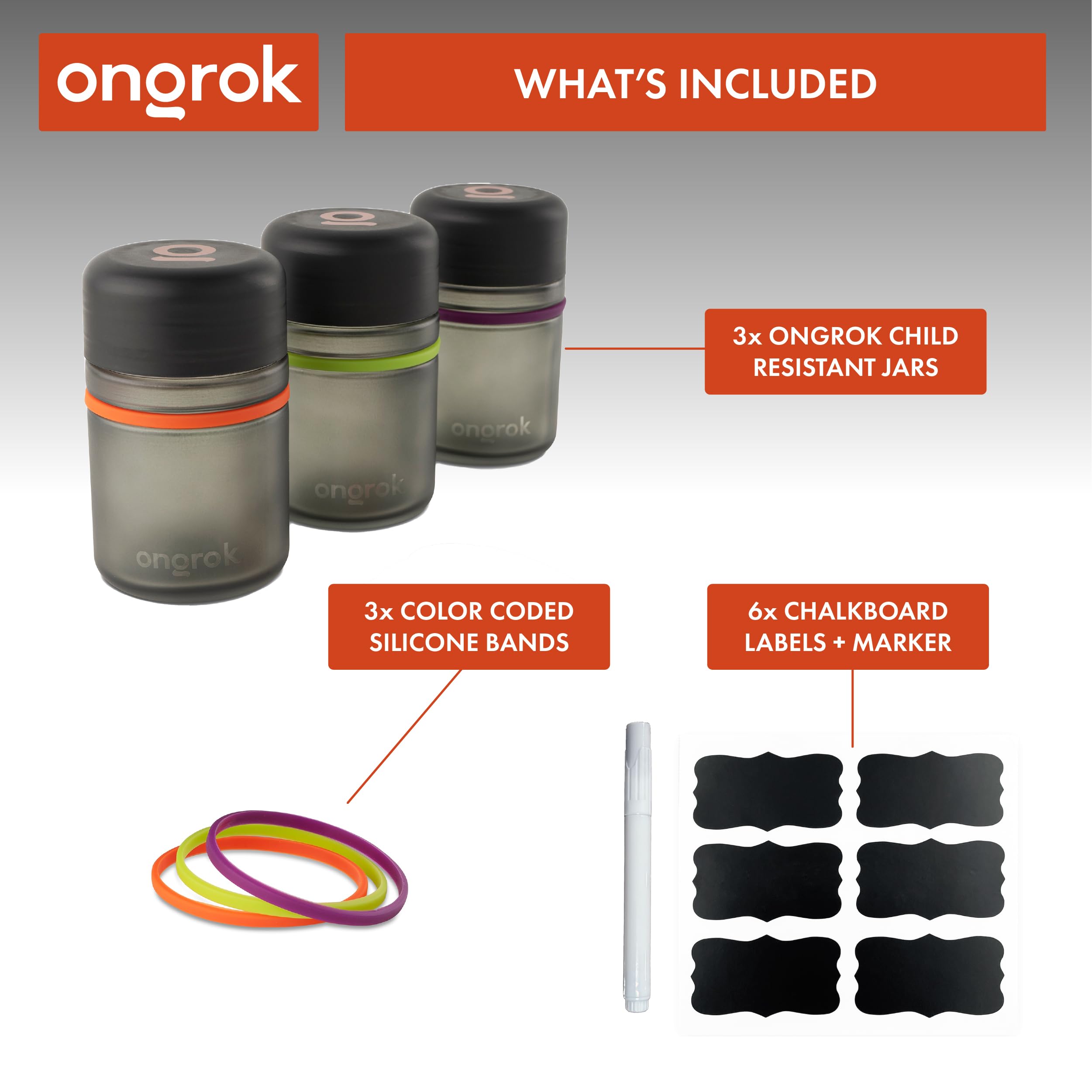 ONGROK Glass Storage Jar, 180ml (3 Pack) | Color-Coded Airtight Glass Containers, Jar to Store Goods with Care, Airtight and Child Resistant Lid