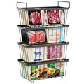 iSPECLE Chest Freezer Organizer for 5 to 7 Cu.Ft Deep Freezer, 4 Pack Stackable Wire Baskets to Sort Frozen Food, Storage Bins with Handles for Single Column Stacking, Black