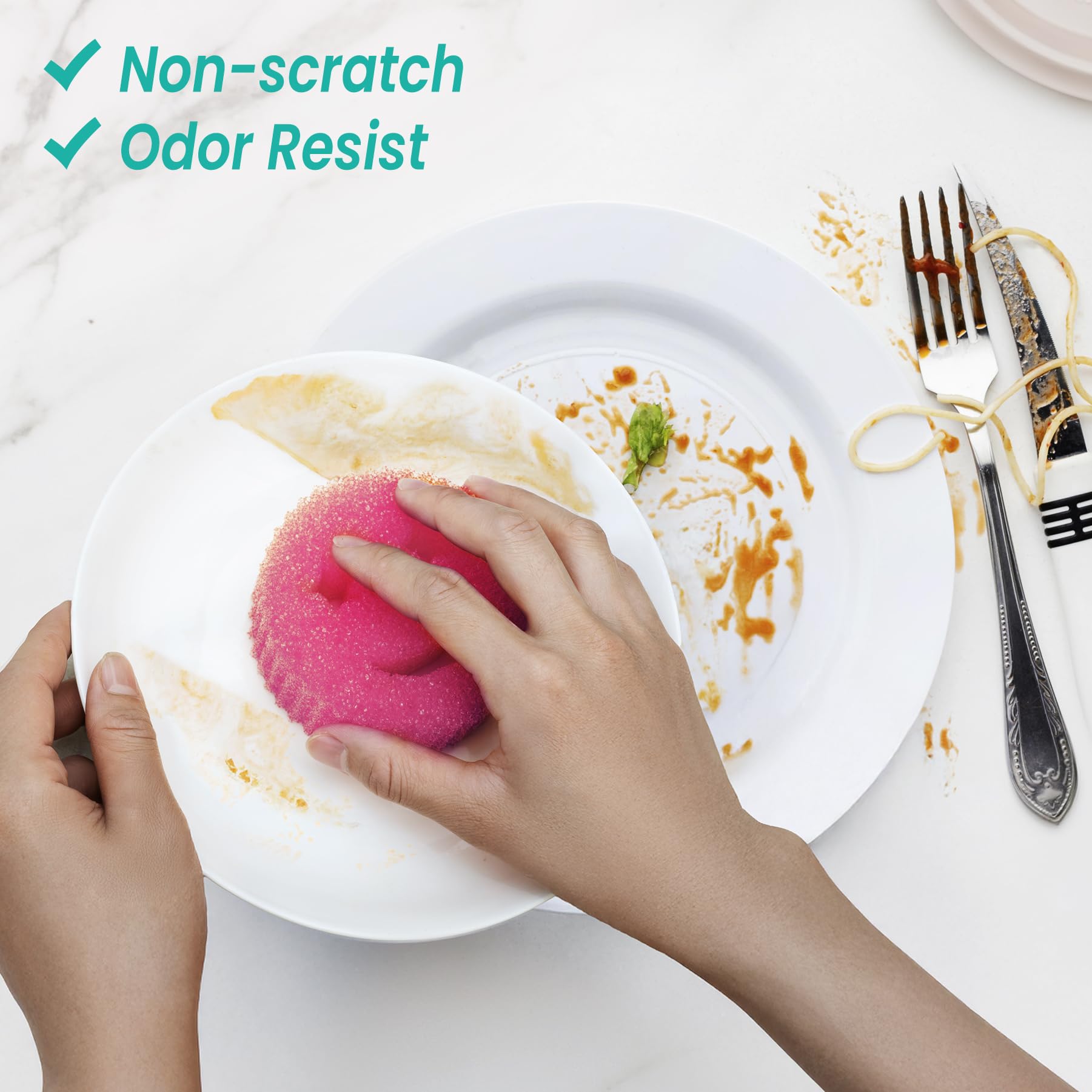 HELIME Scrub Sponge Dish Scrubber, Non Scratch Multipurpose Sponges, Temperature Controlled Dual Sided Cleaning Pads, Durable BPA Free and Odor Resistant Polymer Foam, Safe for Kitchen, Bathroom