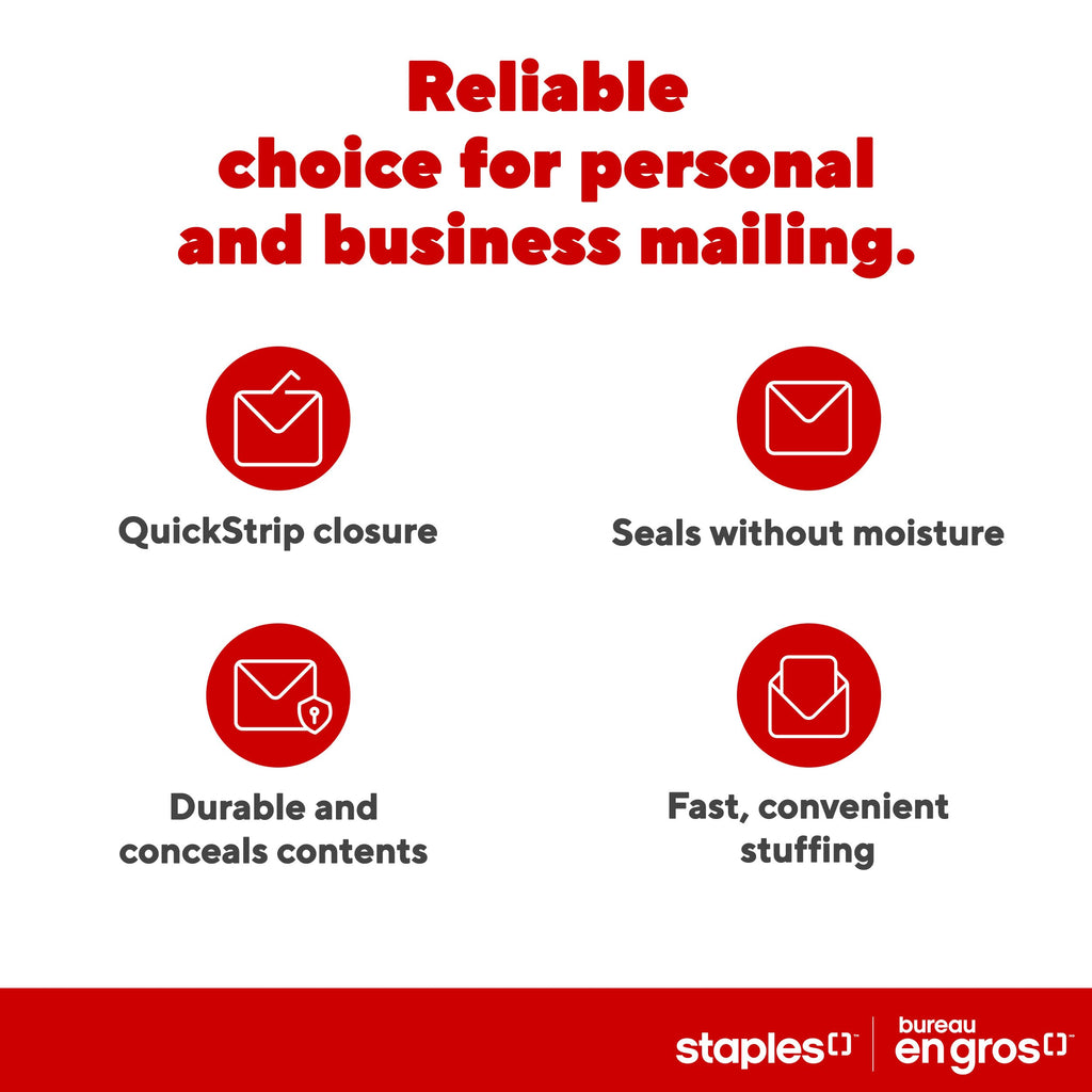Staples Kraft Catalogue Envelopes with QuickStrip Closure - 5-7/8" x 9-5/8" - White - 100 Pack