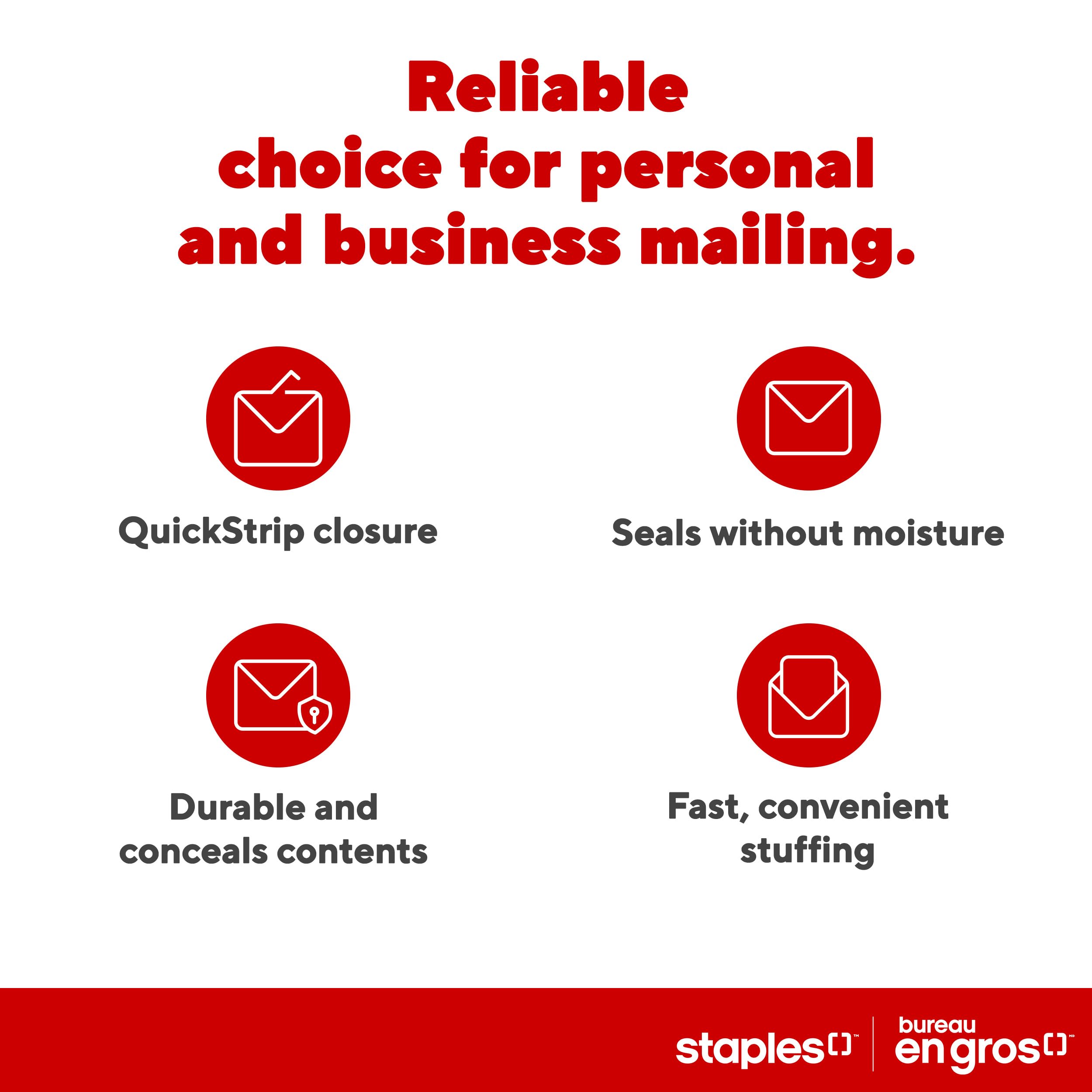 Staples Kraft Catalogue Envelopes with QuickStrip Closure - 5-7/8" x 9-5/8" - White - 100 Pack