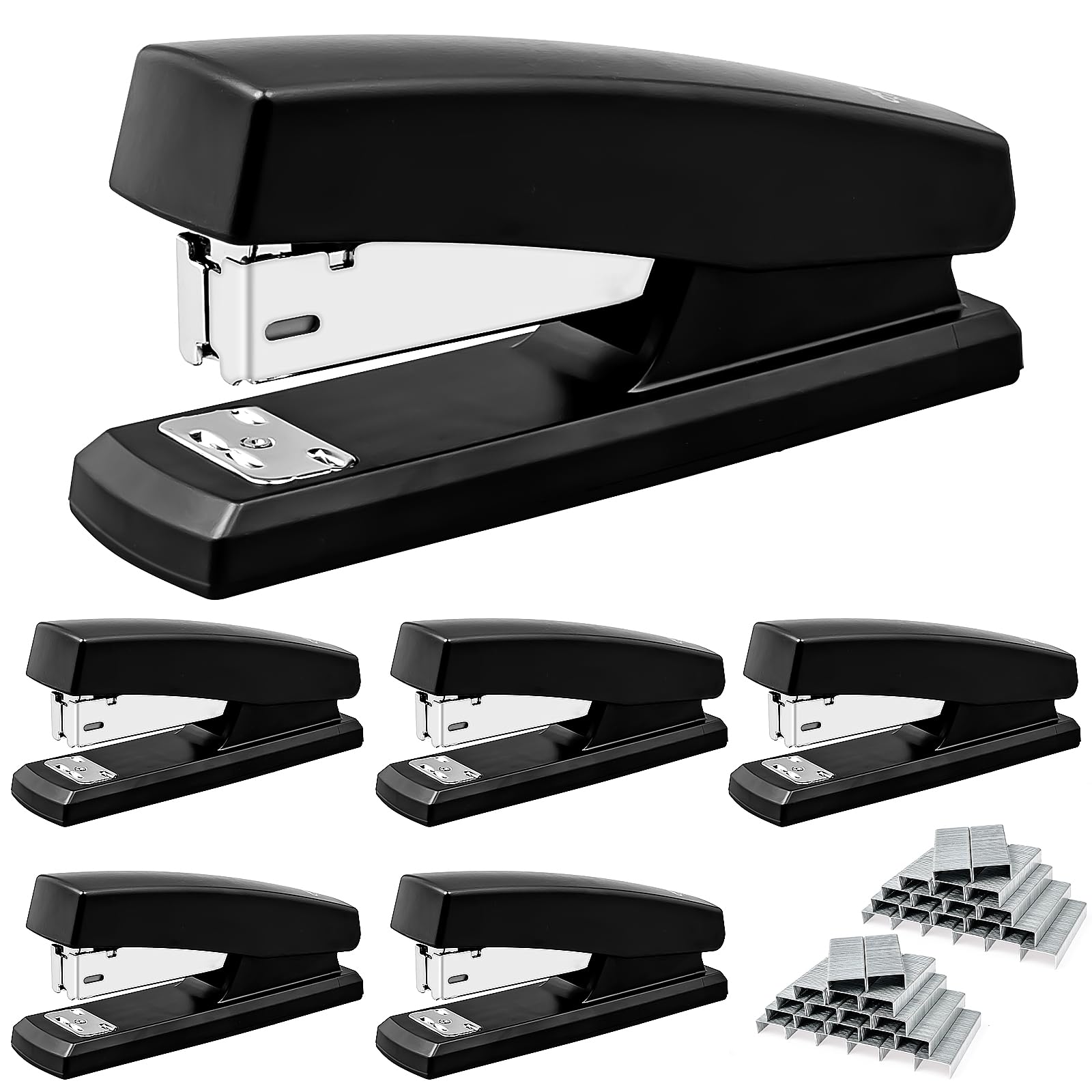 6 Pack Desktop Staplers with 3000 Staples 24/6 Staples, Heavy Duty Office Stapler 2-20 Sheet Capacity Basic Desk Stapler for School Office Supplies, No Jam, Non Slip, Black