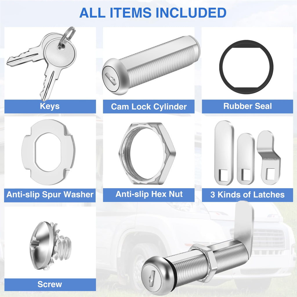 Cylinnda Cabinet Lock with Keys, 2" Extra-Long Cam Locks keyed Alike, 2 Pack Cabinet Cam Lock Set for Thick Drawers RV Storage Locks Tool Box Lock Replacement, Zinc Alloy (2 Pack, 2-1/8 Inch)