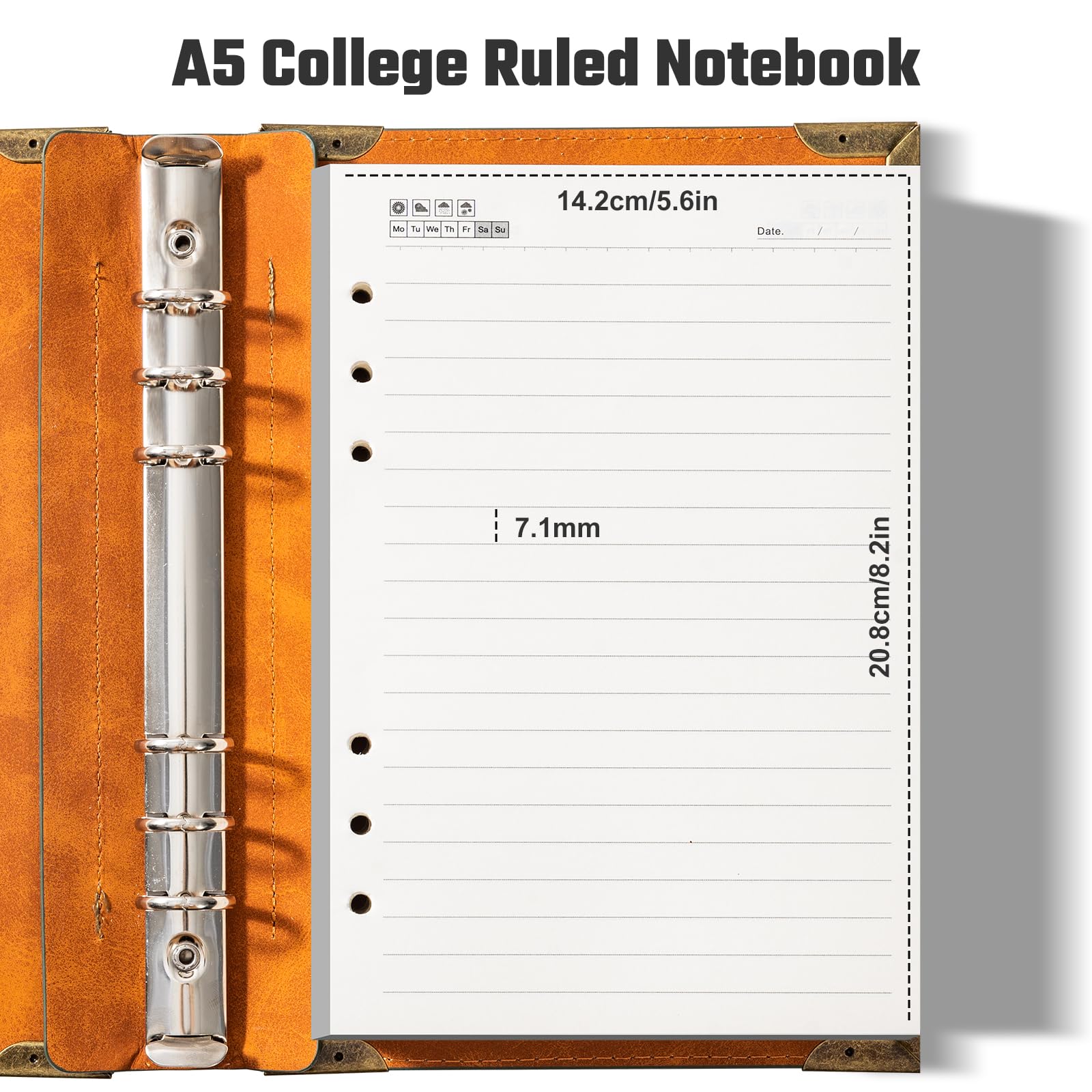 Ovesmusl PU Leather A5 Binder 6 Ring Refillable Journal 100 GSM 240 Pages Refill Paper Include A5 Planner Binder Loose Leaf Binder Notebook 5.7”x8.3”, Brown Tree