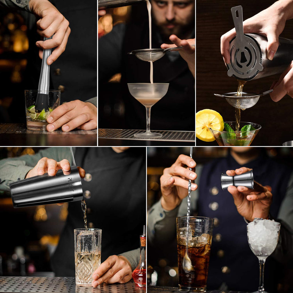 Perjoy Cocktail Shaker Set, 16 Piece Bartending kit, Cocktail Shaker, Stainless Steel Bar Set Accessories, Coktail Set, Boston Shaker, Bartending Bar Tools with Muddler Spoon Jigger