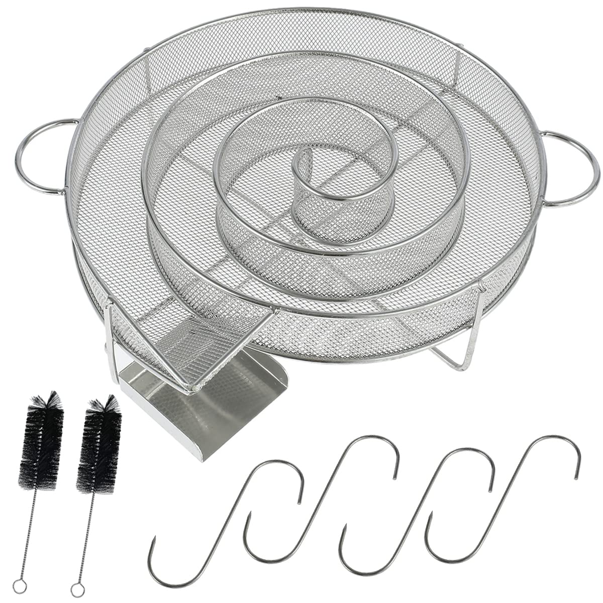 Cold Smoke Generator for BBQ Grill or Smoker Wood Dust Hot and Cold Smoking Salmon Meat Burn, Stainless Steel Pellet Smoke Generator with Brush and Hooks, Round Cold Smoker Generator for Kettle