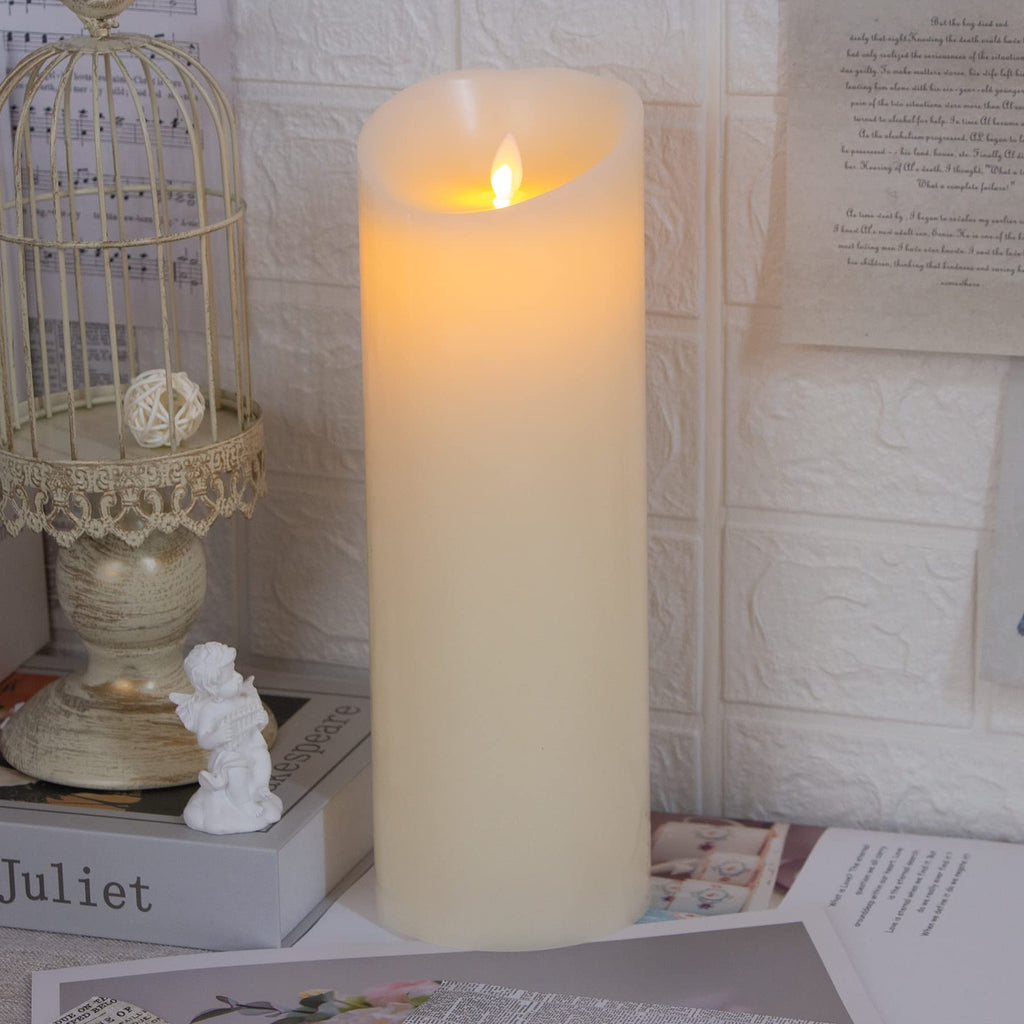 Mavandes 4”x12” Flameless Flickering Candles with Remote,Real Wax LED Battery Operated Pillar Candles with Timer,Ivory Long Lasting Fake Electric Moving Wick Flameless Candles for Home Decor
