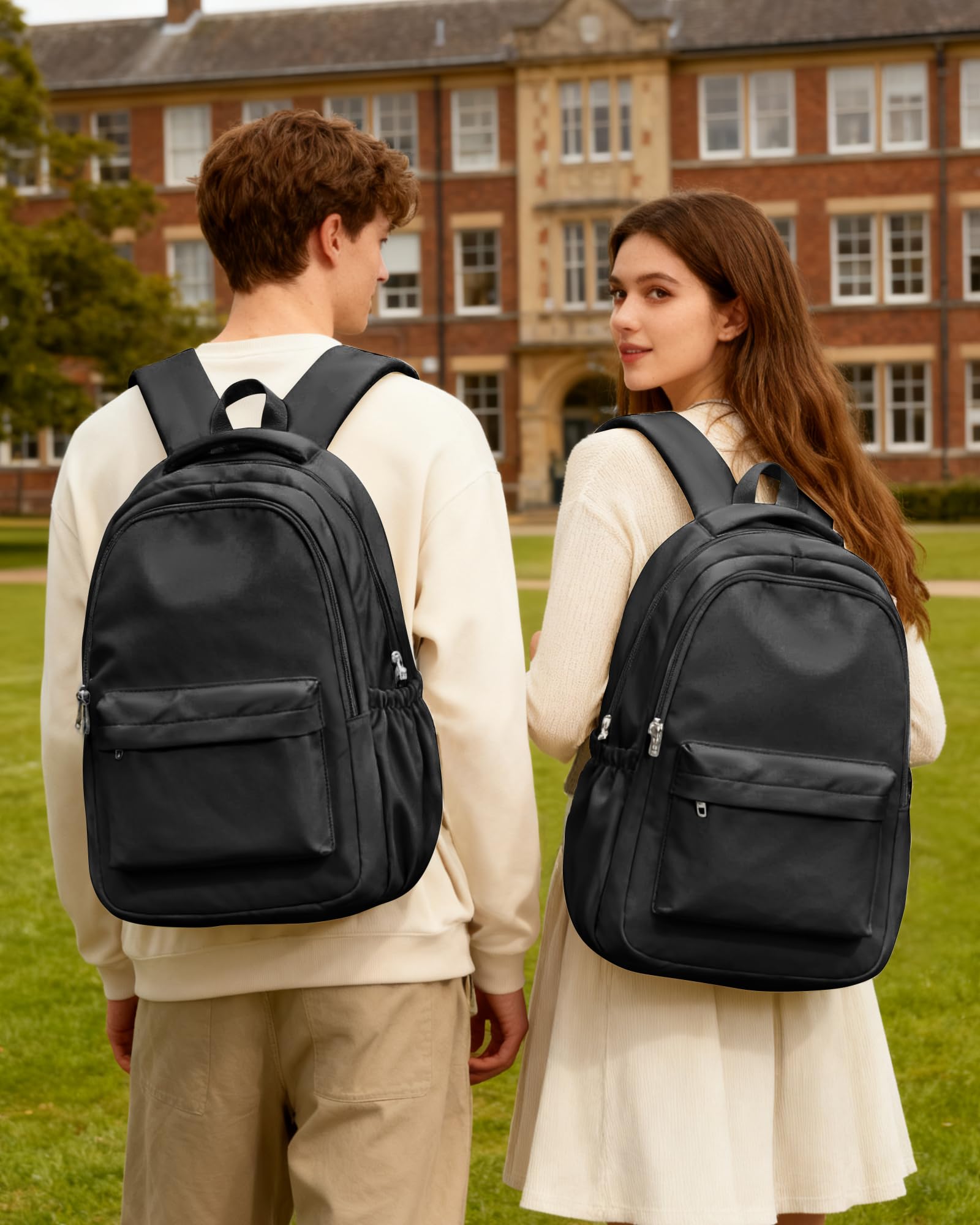 School Backpack for Women Men College High School Bag for Boys Girls Casual Daypack Laptop Backpack Waterproof Bookbag Black