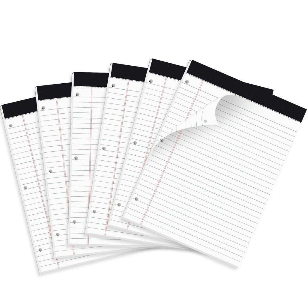 HAUTOCO 6 Pack Legal Pads 8.5 x 11 White Wide Ruled Notepads Perforated Writing Pads, 30 Sheets Per Notepad, 3-Hole Punched Lined Paper, Writing Note Pads for School, Home, Office, Business