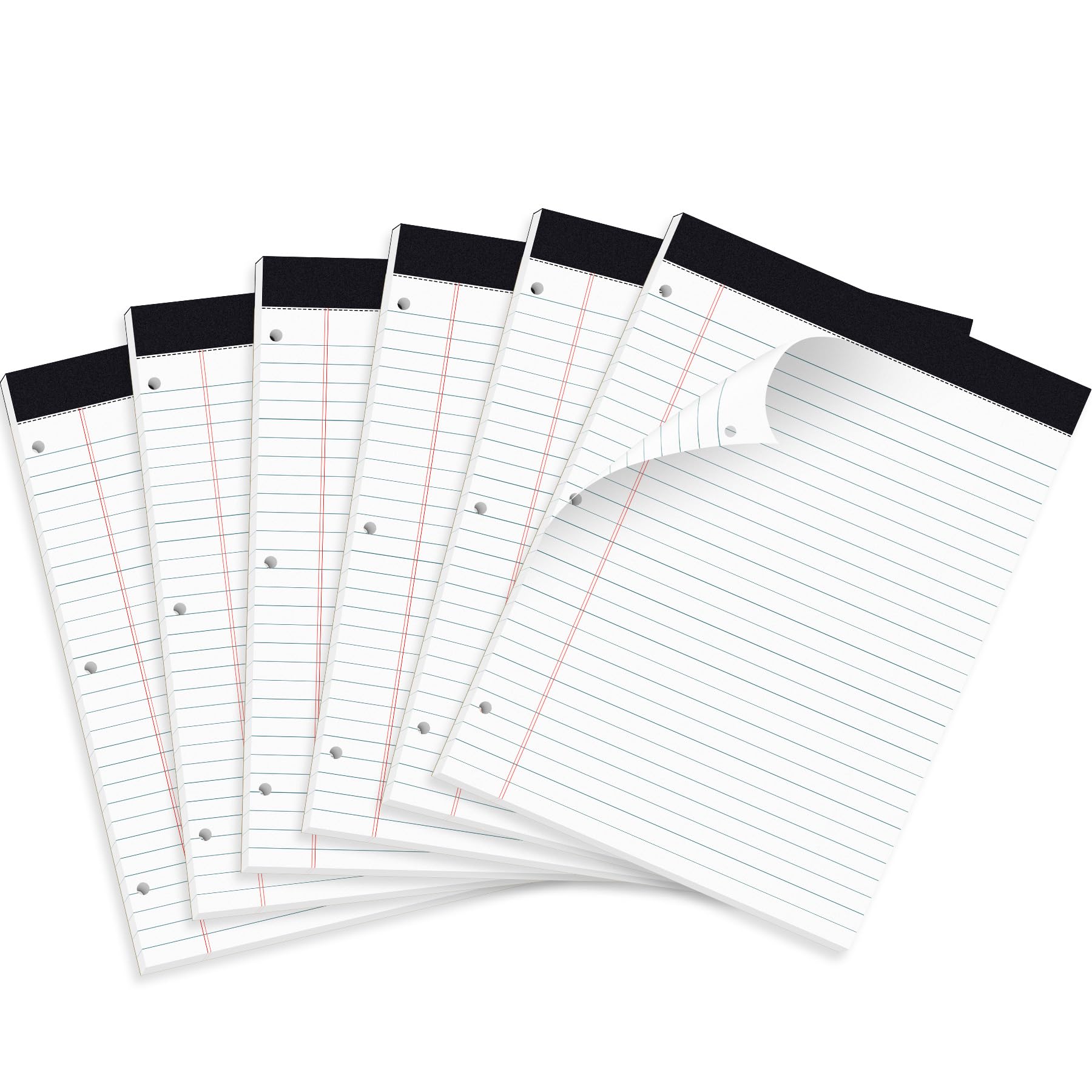 HAUTOCO 6 Pack Legal Pads 8.5 x 11 White Wide Ruled Notepads Perforated Writing Pads, 30 Sheets Per Notepad, 3-Hole Punched Lined Paper, Writing Note Pads for School, Home, Office, Business