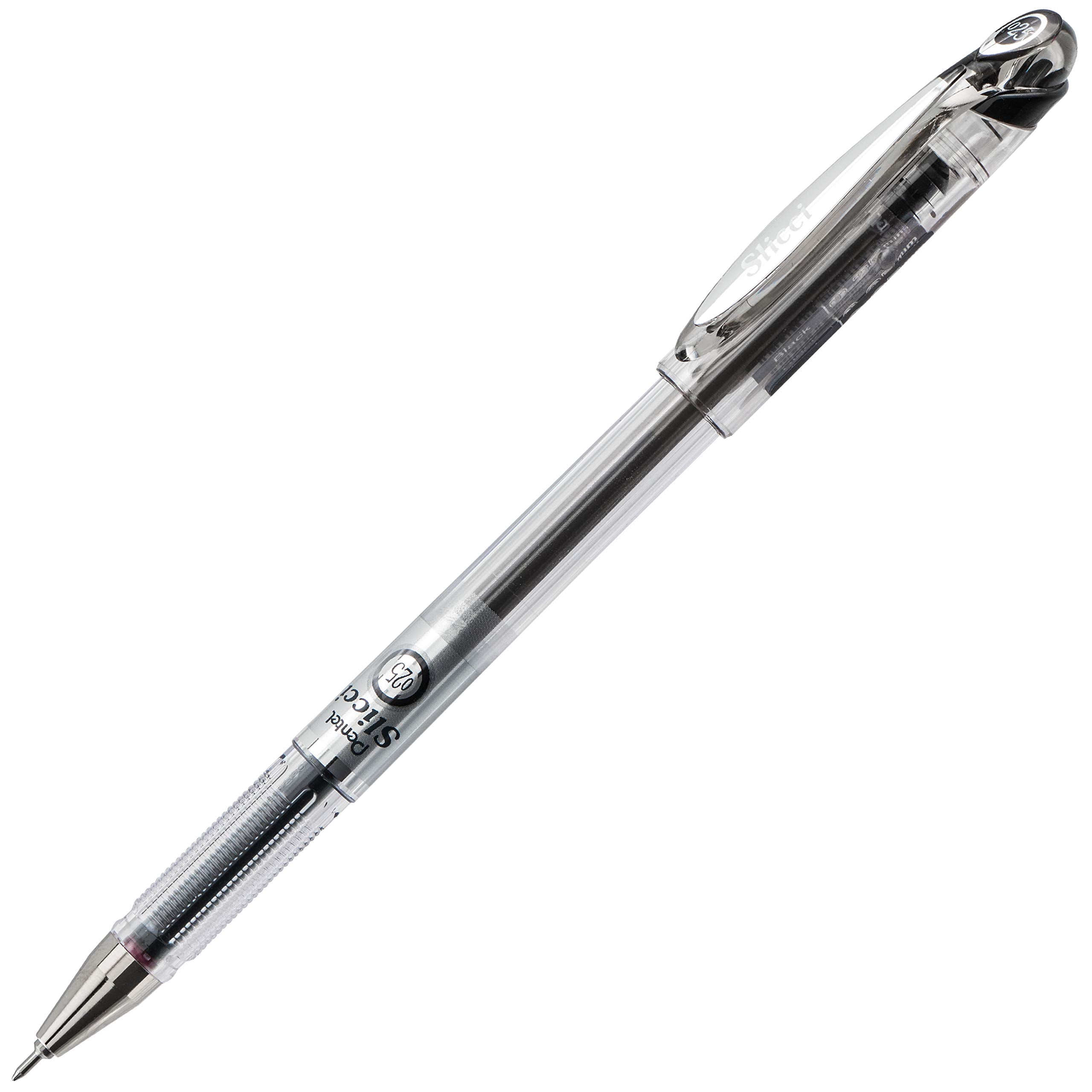 Pentel Arts Slicci Liquid Gel Rollerball Pens, Art, Sketching, Journaling, 0.25mm Extra Fine Point, Black Ink, BG202A, Box of 12