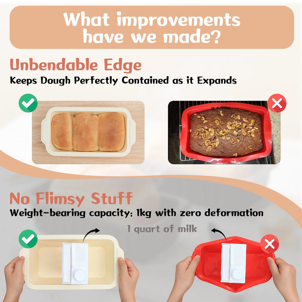 Nonstick Silicone Bread Loaf Pan: 9.5 x 5 Inch Bread Pan for Homemade Rye with Metal Frame - Loaf Mold for Baking Oven - Housewife Baker Home Baking Enthusiasts (Beige & Mint Green)