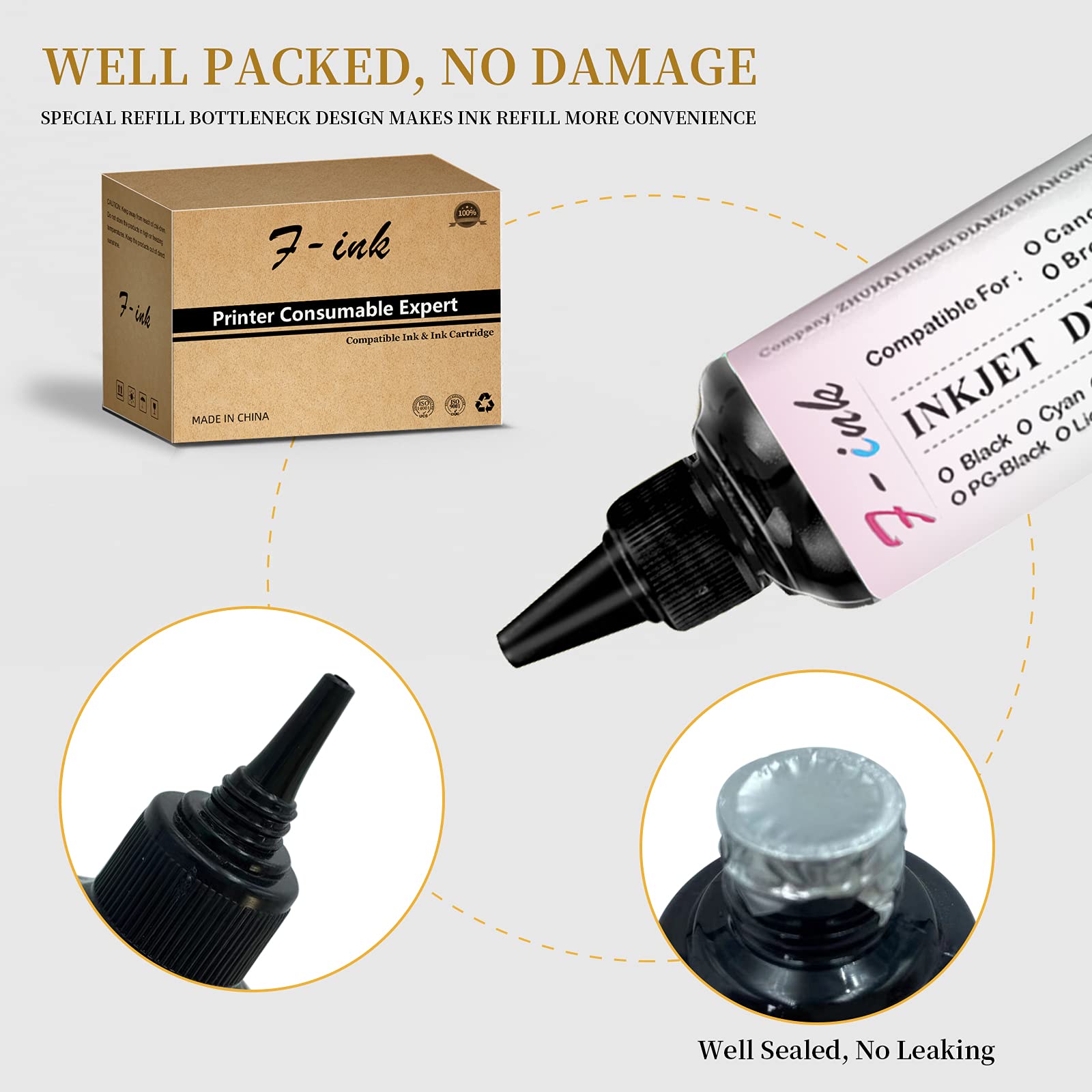 F-Ink 5 Bottles Ink and Refill Kits Compatible for Canon Ink Cartridges 275 276 260 261 245 246 PG-275XL CL 276XL PG-260XL CL-261XL PG-245XL CL-246XL
