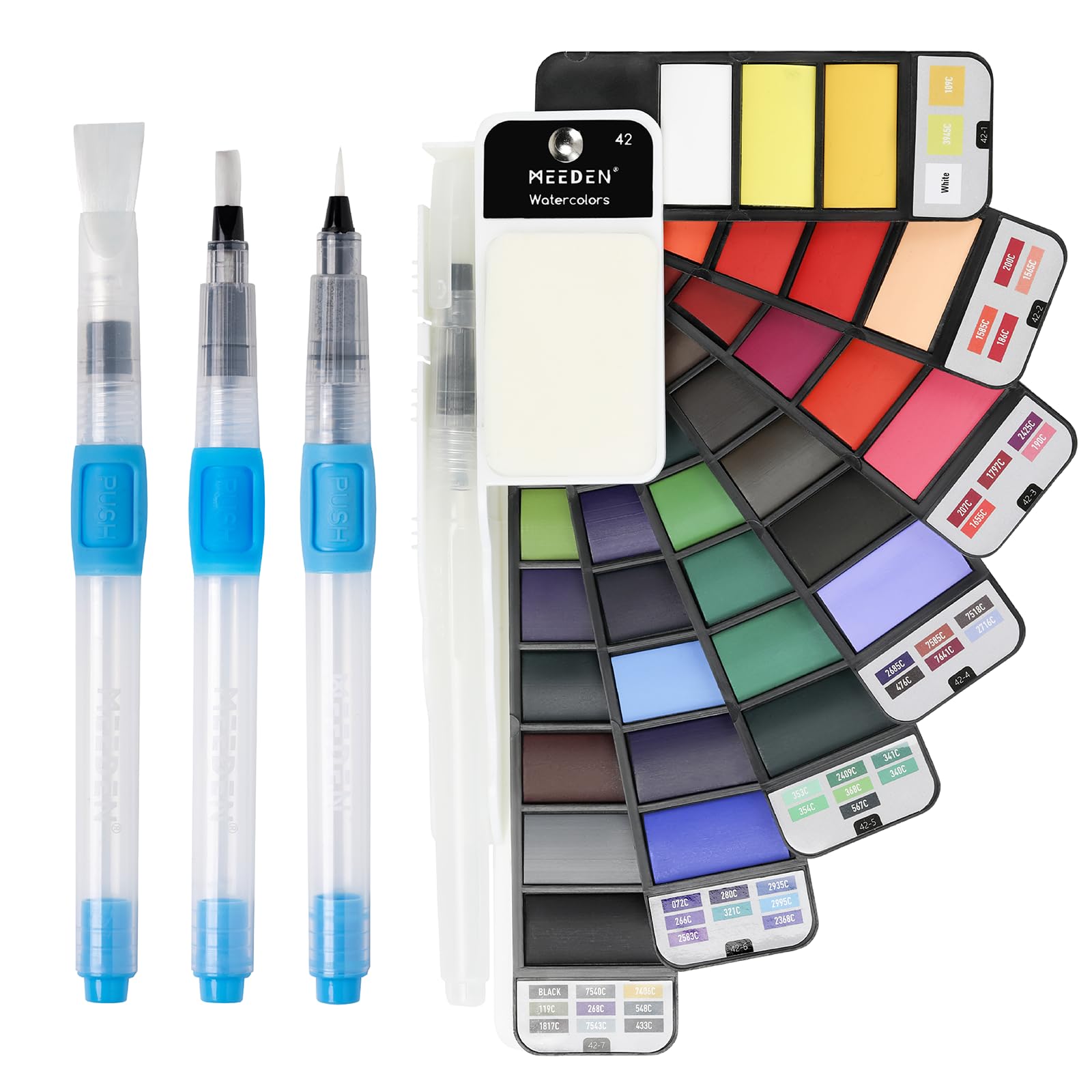 MEEDEN Travel Watercolour Paint Set: Portable 42 Assorted Water Colours Paint Kit with 4 Brushes