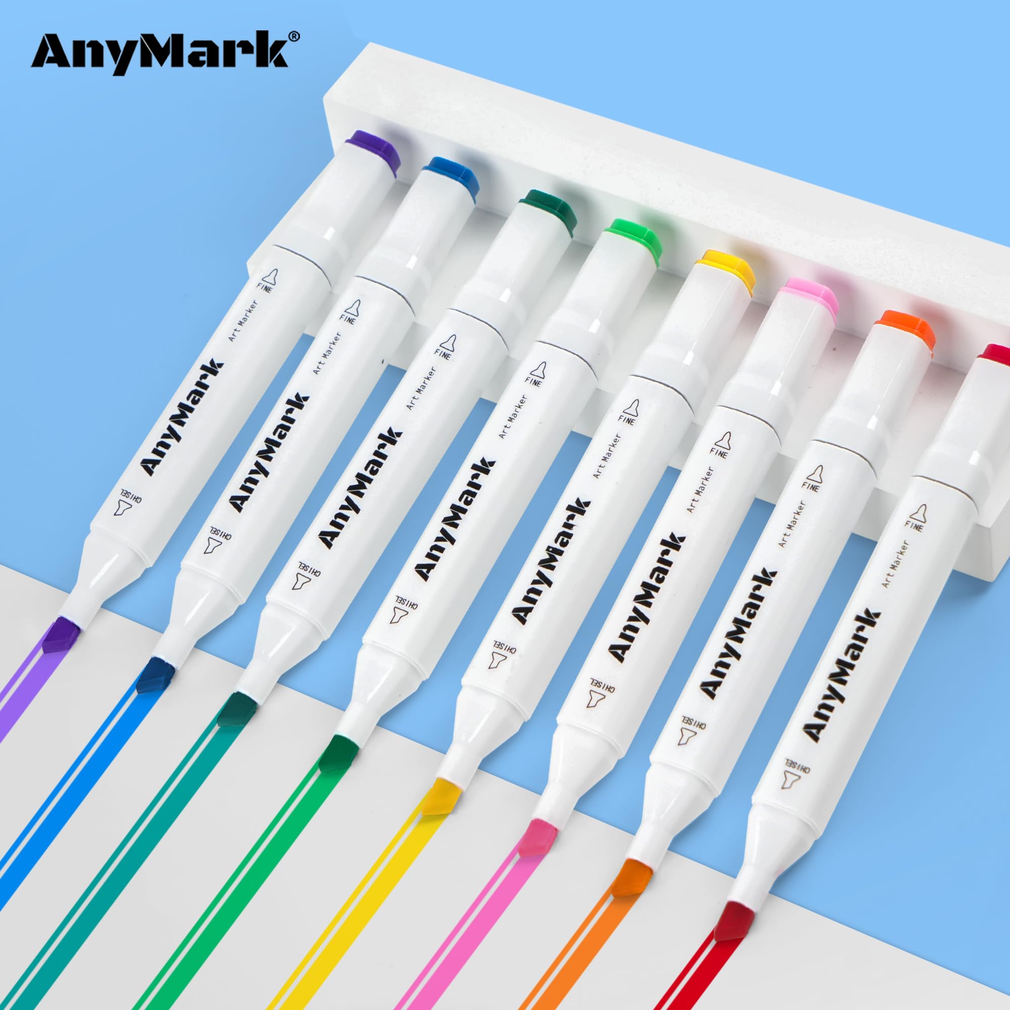 AnyMark Alcohol Markers, 100 Colors Set, Dual Tip Alcohol-Based Art Markers for Adults, Artists, Chisel & Fine Tips for Drawing, Sketching, and Coloring