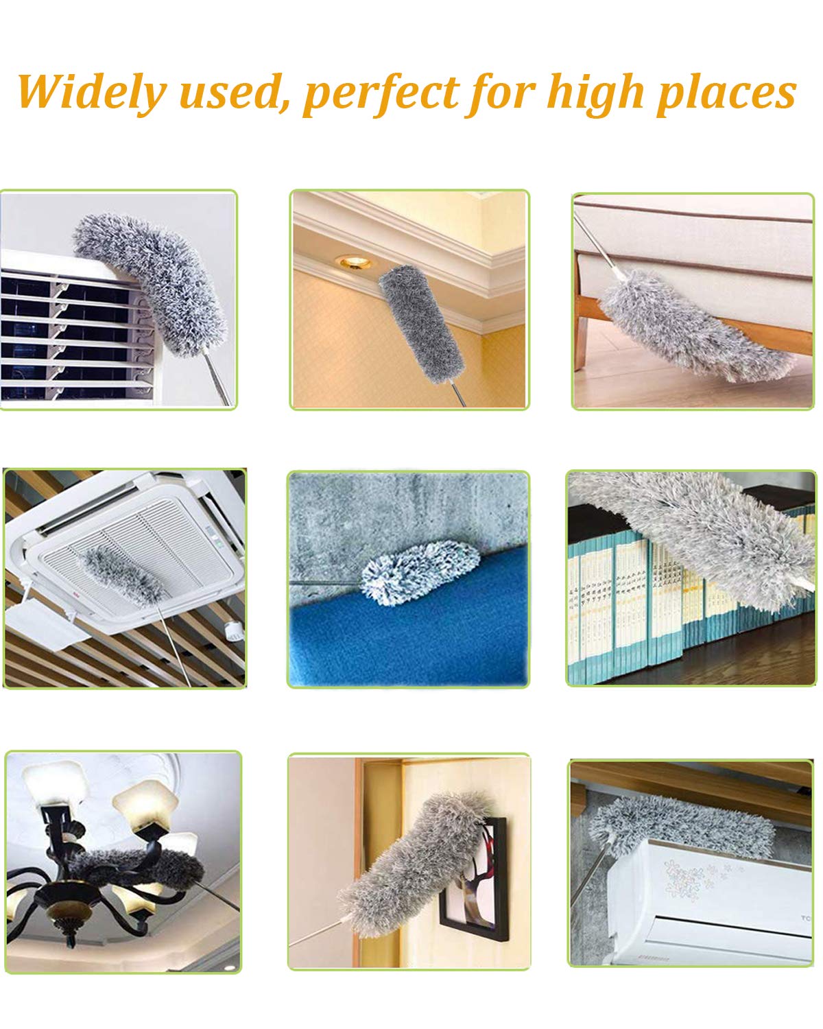 Microfiber Duster for Cleaning with Telescoping Extension Pole(Max 100''),Extendable Duster with Scratch-Resistant Cover,Washable Lint Free Dusters for Cleaning Ceiling Fan,High Ceiling,Cobwebs,Blinds