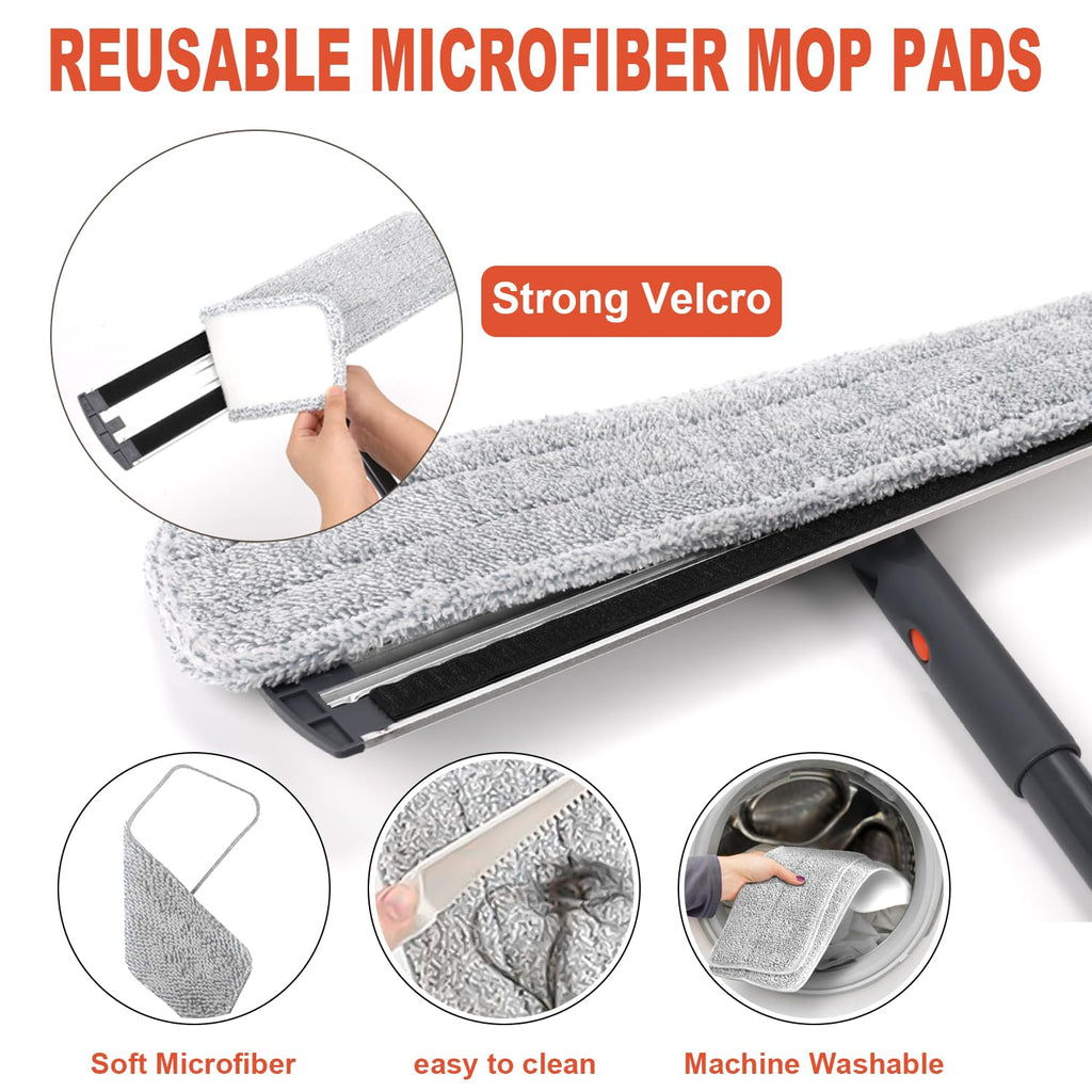 18 Inch Flat Mop Cleaning System Microfiber with 4 Reusable Pads – Wet Dry Floor Cleaner for Hardwood, Laminate, Tile, Silver