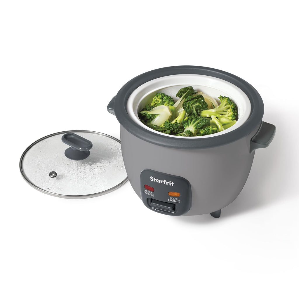 Starfrit Electric Rice Cooker – 10 Cups – Ceramic Non-Stick Coating without PFAS – Steamer Basket, Measuring Cup & Service Spoon - 400W - Grey