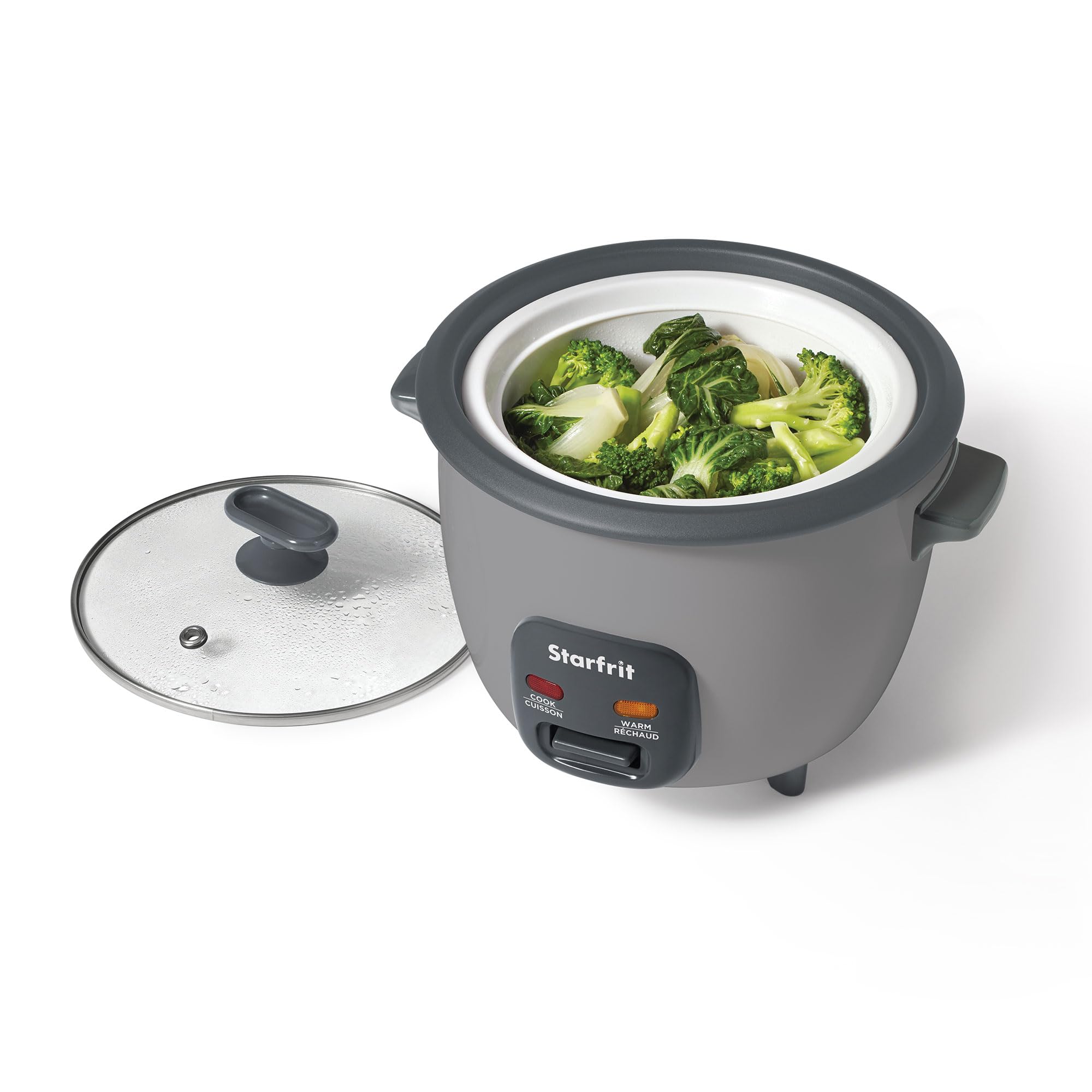 Starfrit Electric Rice Cooker – 10 Cups – Ceramic Non-Stick Coating without PFAS – Steamer Basket, Measuring Cup & Service Spoon - 400W - Grey