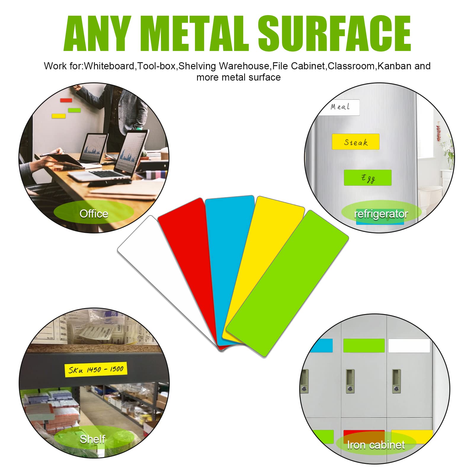 STTMGN Dry Erase Magnetic Labels (1x3",Pack of 60),Write On Magnets Sticker,Real Waterproof/Reusable for Classroom&Office&Cabinet&whiteboard&Fridge&More (Multicolor)