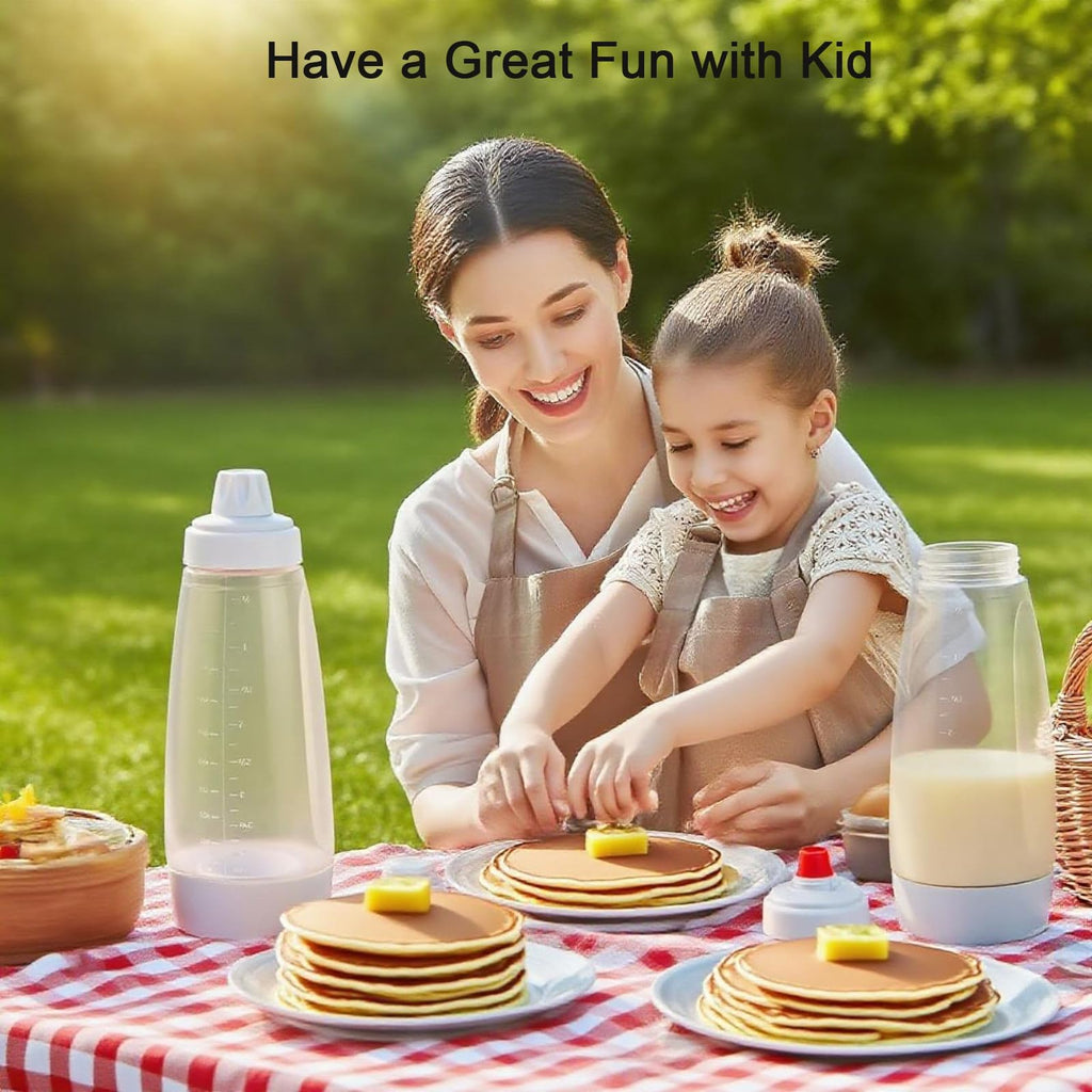 Batter Mixer and Dispenser with BlenderBall Wire Whisk, Silicone Squeeze Pancake Batter Dispenser and Mixer, Kitchen Pancake Shaker Batter Dispenser for Cupcakes Muffins Crepes