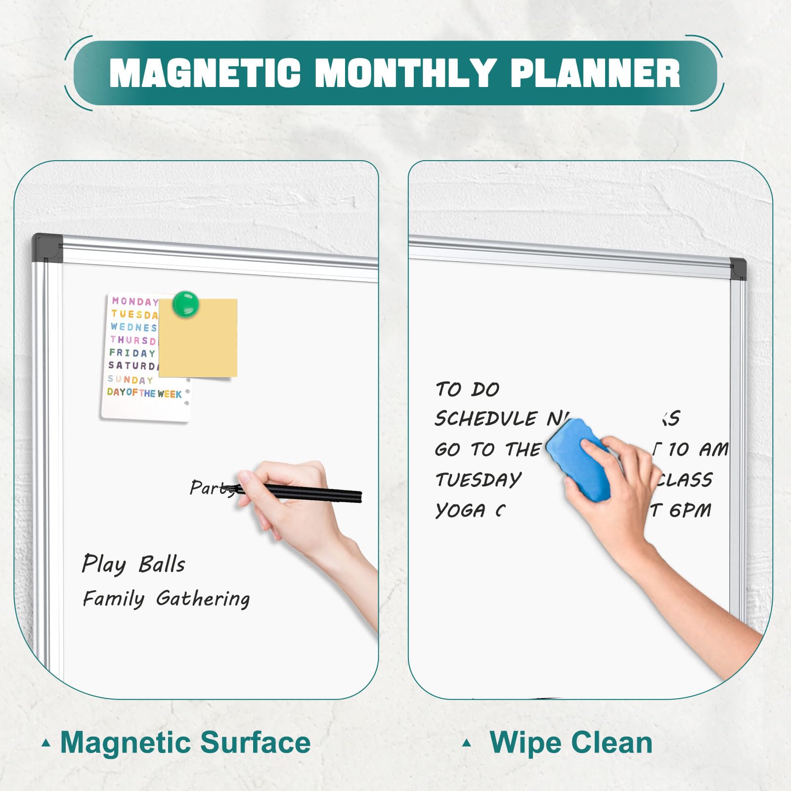 Double-Sided Magnetic Whiteboard for Wall 24 x 18 Inch, Large Dry Erase Board with Silver Aluminum Frame, Horizontal Vertical Hanging with Hole-Free Hooks, Complete 14-Piece Accessory Kit