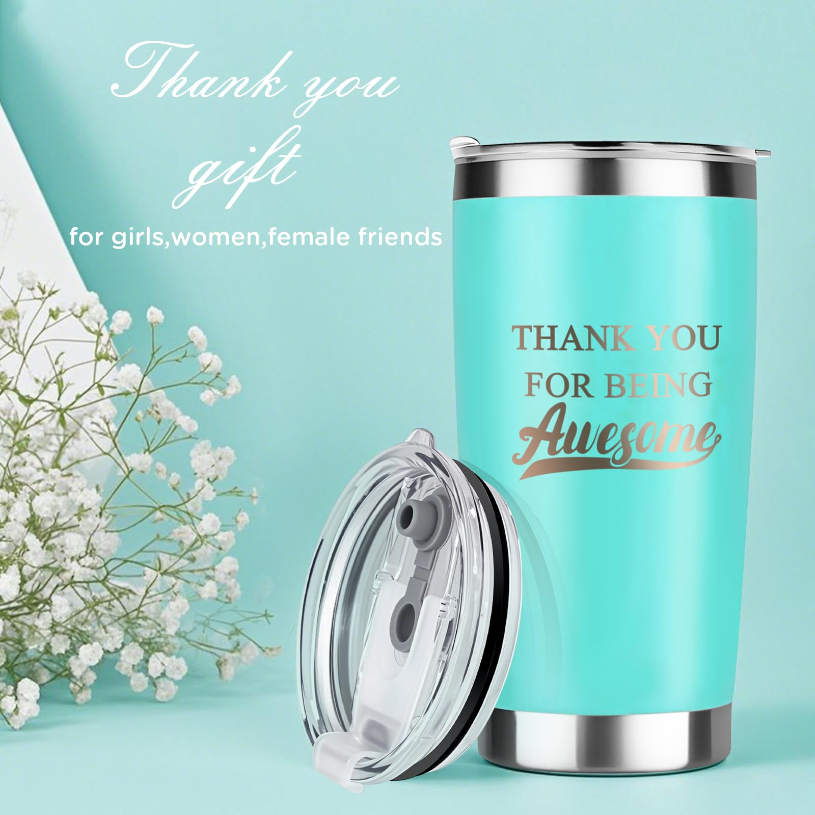 Thank You Gifts for Women, Employee Appreciation Gift, Office Gift for Female Coworkers Manager Boss Lady, Leakproof Stainless Steel Insulated Tumbler with Lid and Straw | 20oz (Mint)