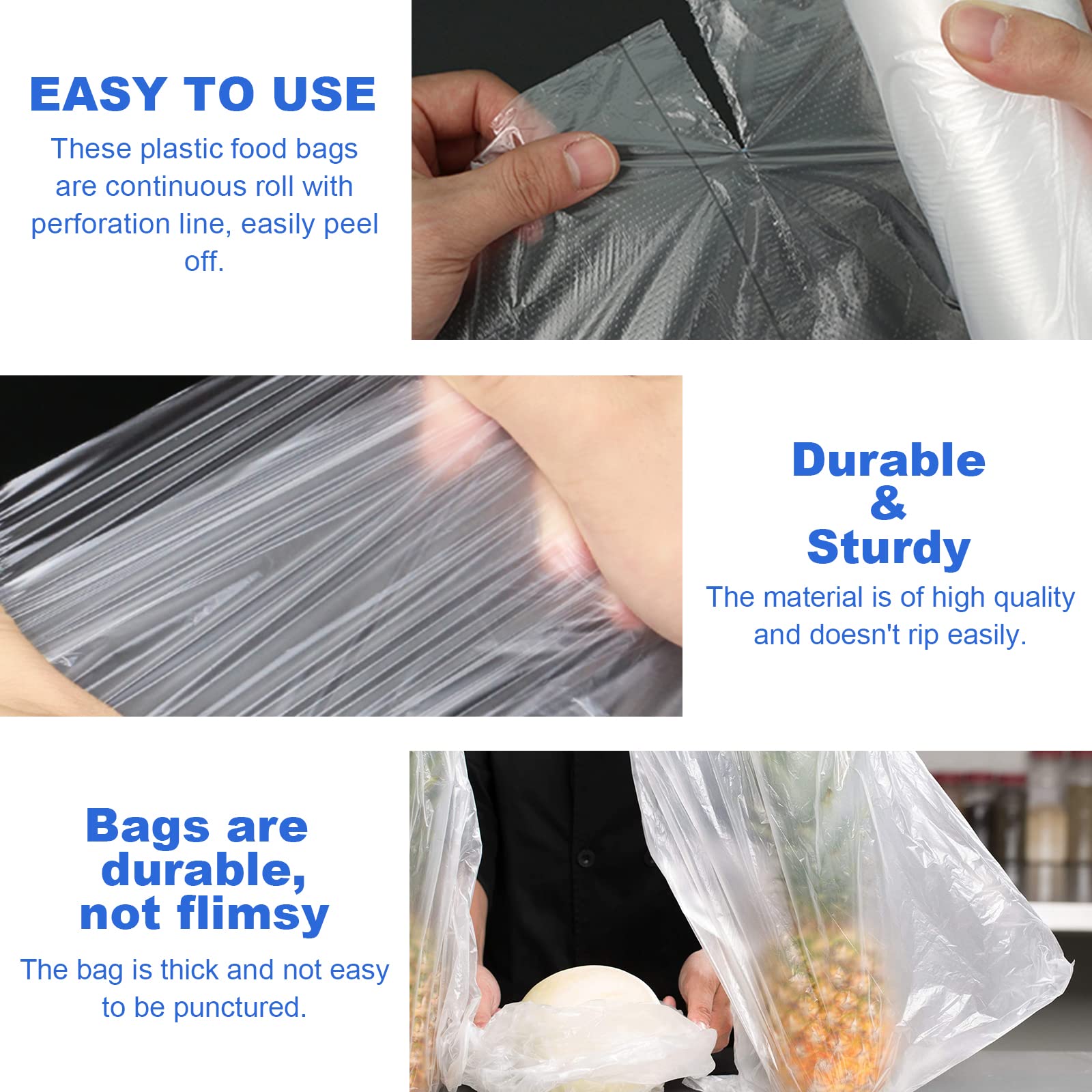 Tapsin 12''x20'' Plastic Produce Bags on a Roll - Clear Plastic Bags for Food, Vegetable, Fruits, Bread, Pet Bags and Grocery Clear Bag- 350 Bags/roll (1 Rolls)